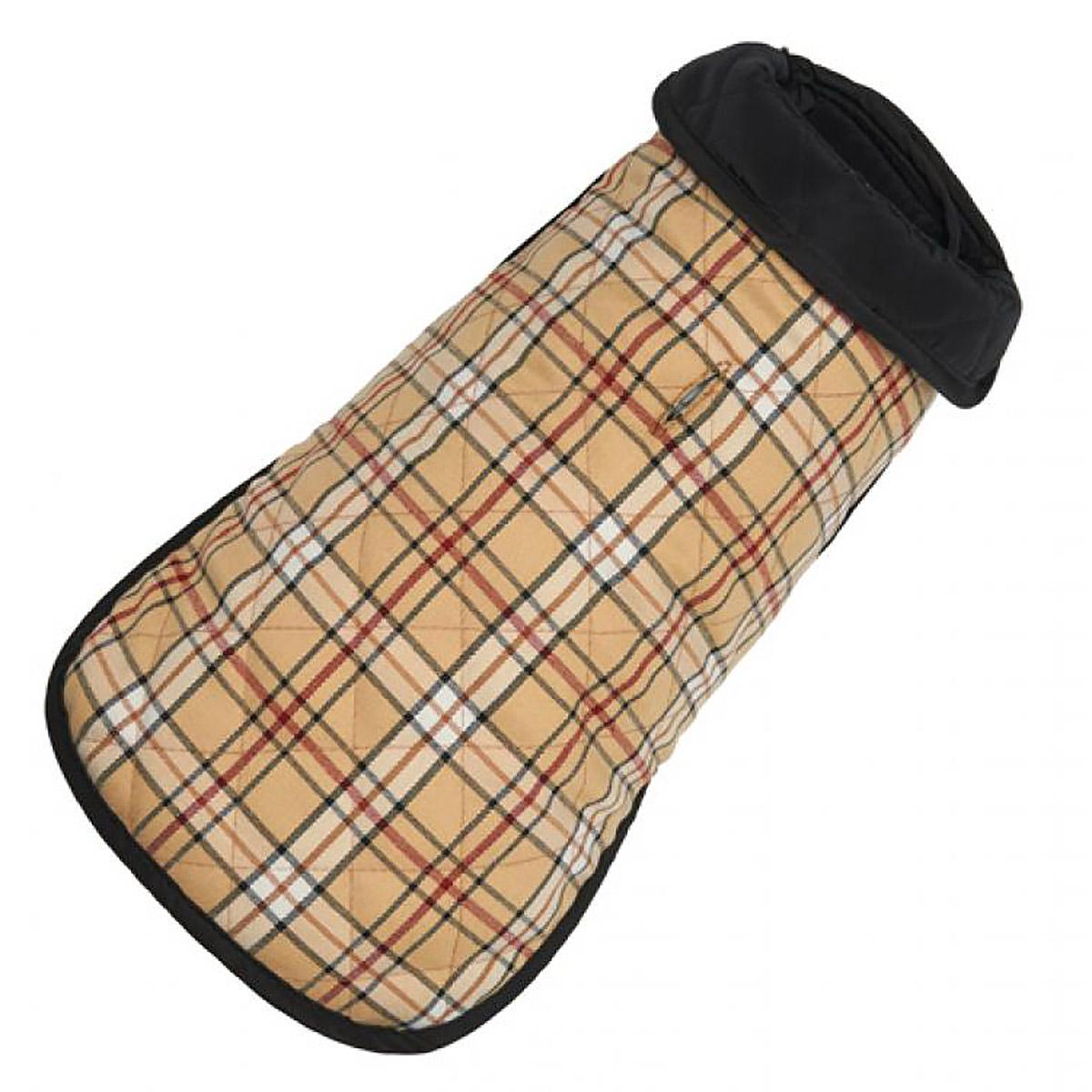 Diamond Quilted Reversible Dog Coat by Up Country - Tan Plaid and Black