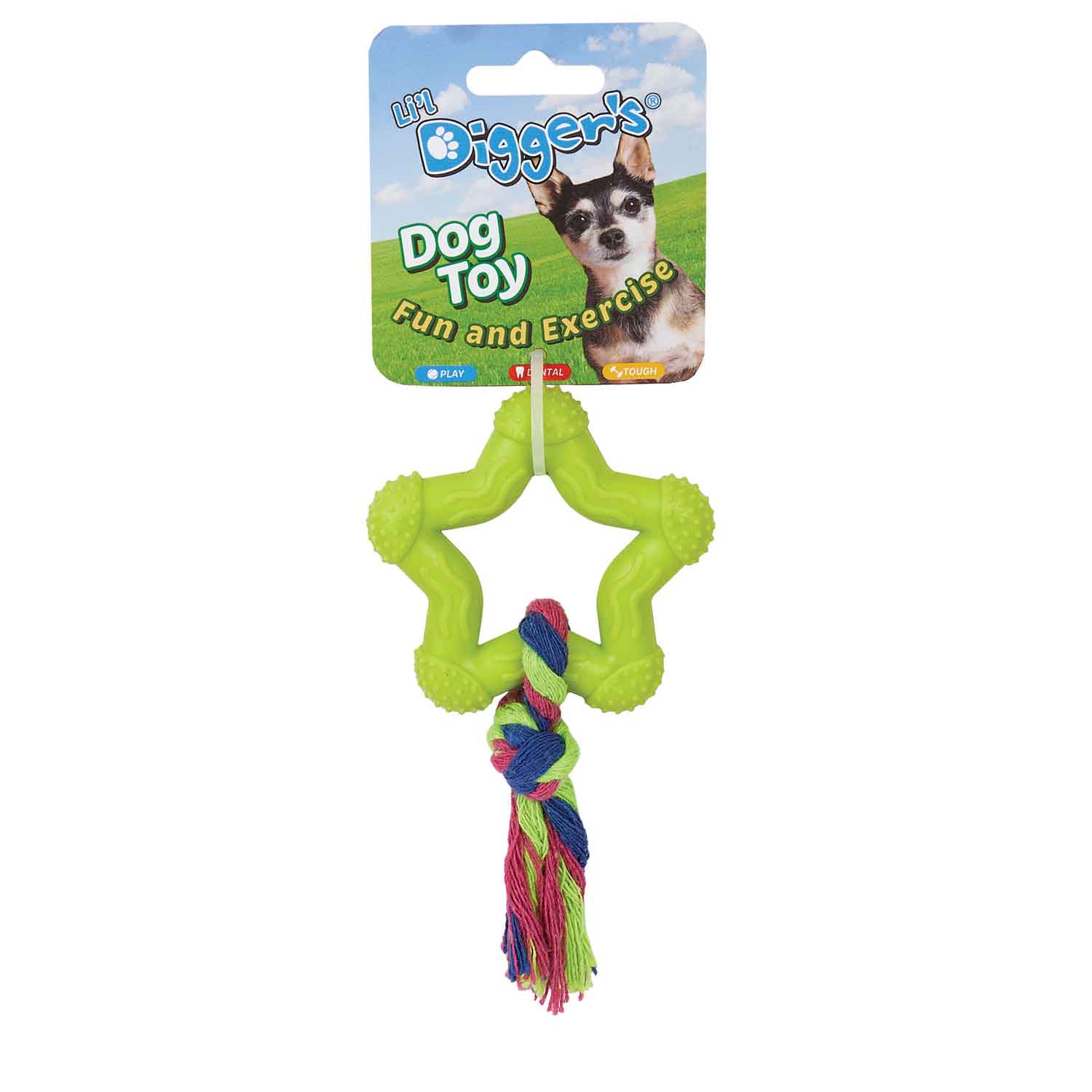 Digger's TPR Star and Rope Dog Toy - Lime Green