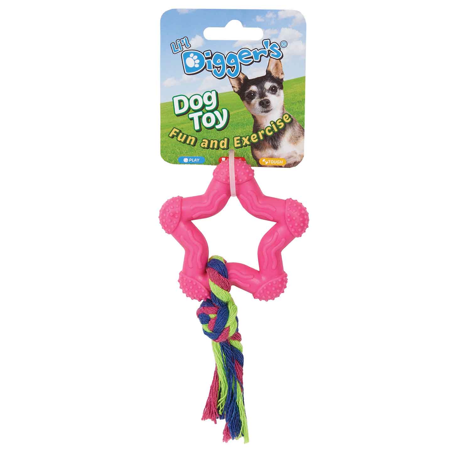 Digger's TPR Star and Rope Dog Toy - Pink