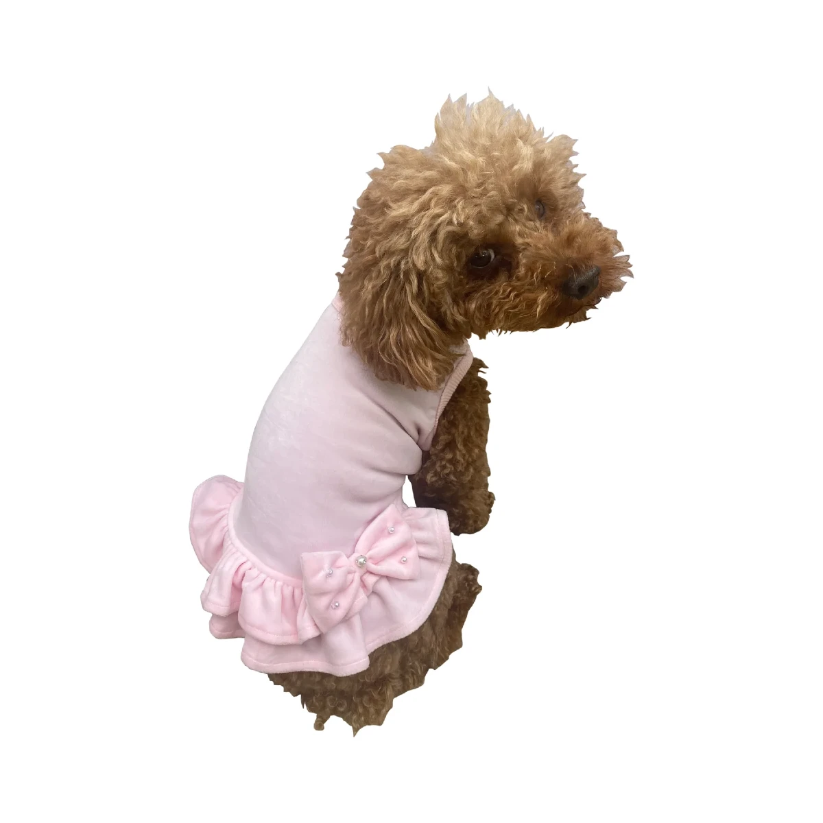 The Dog Squad Pearls and Bows Velour Dog Dress - Pink