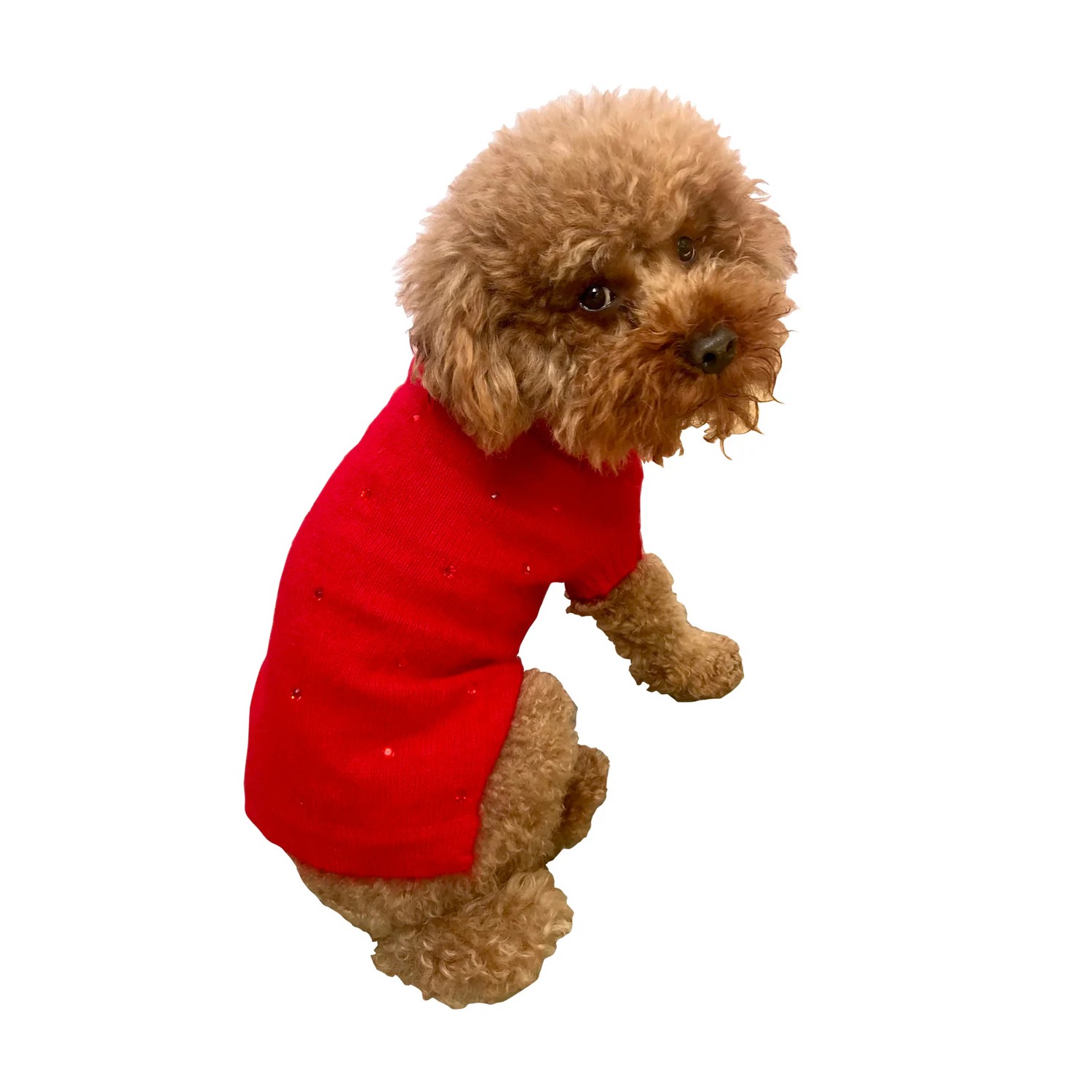 The Dog Squad Super Glam Rhinestone Turtleneck Dog Sweater - Red