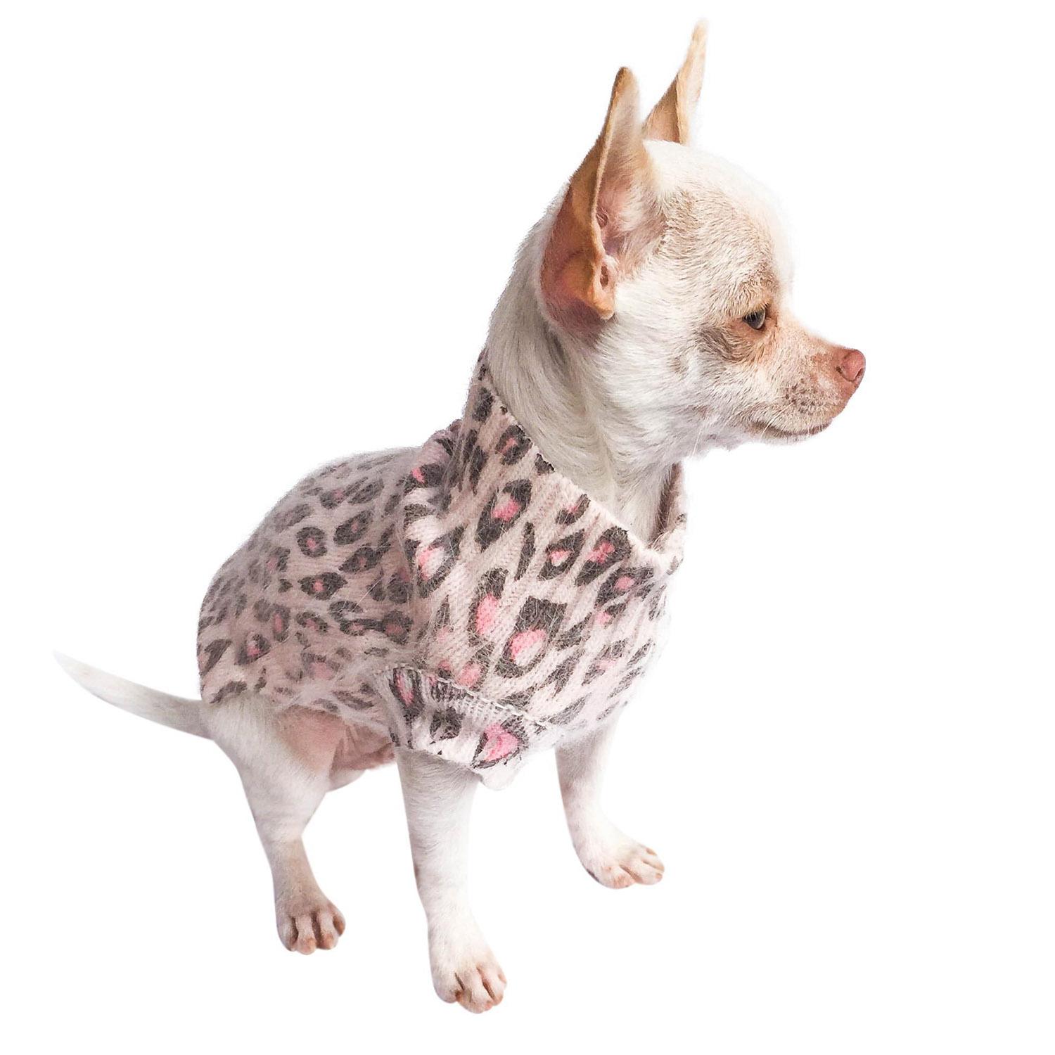 The Dog Squad Animal Instincts Luxury Mock Turtleneck Dog Sweater - Pink Leopard