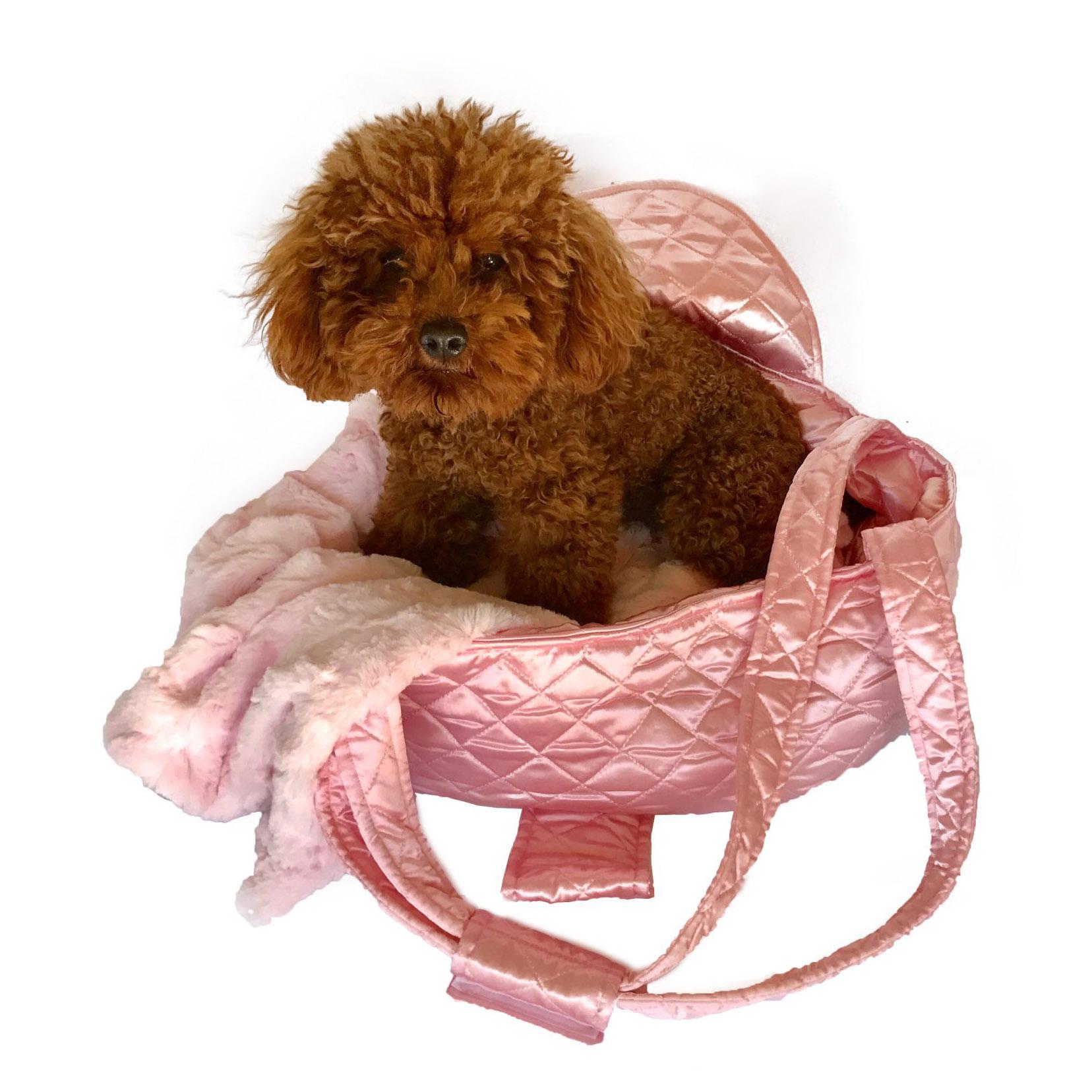 The Dog Squad Brit Quilted Dog Carrier - Pink Satin