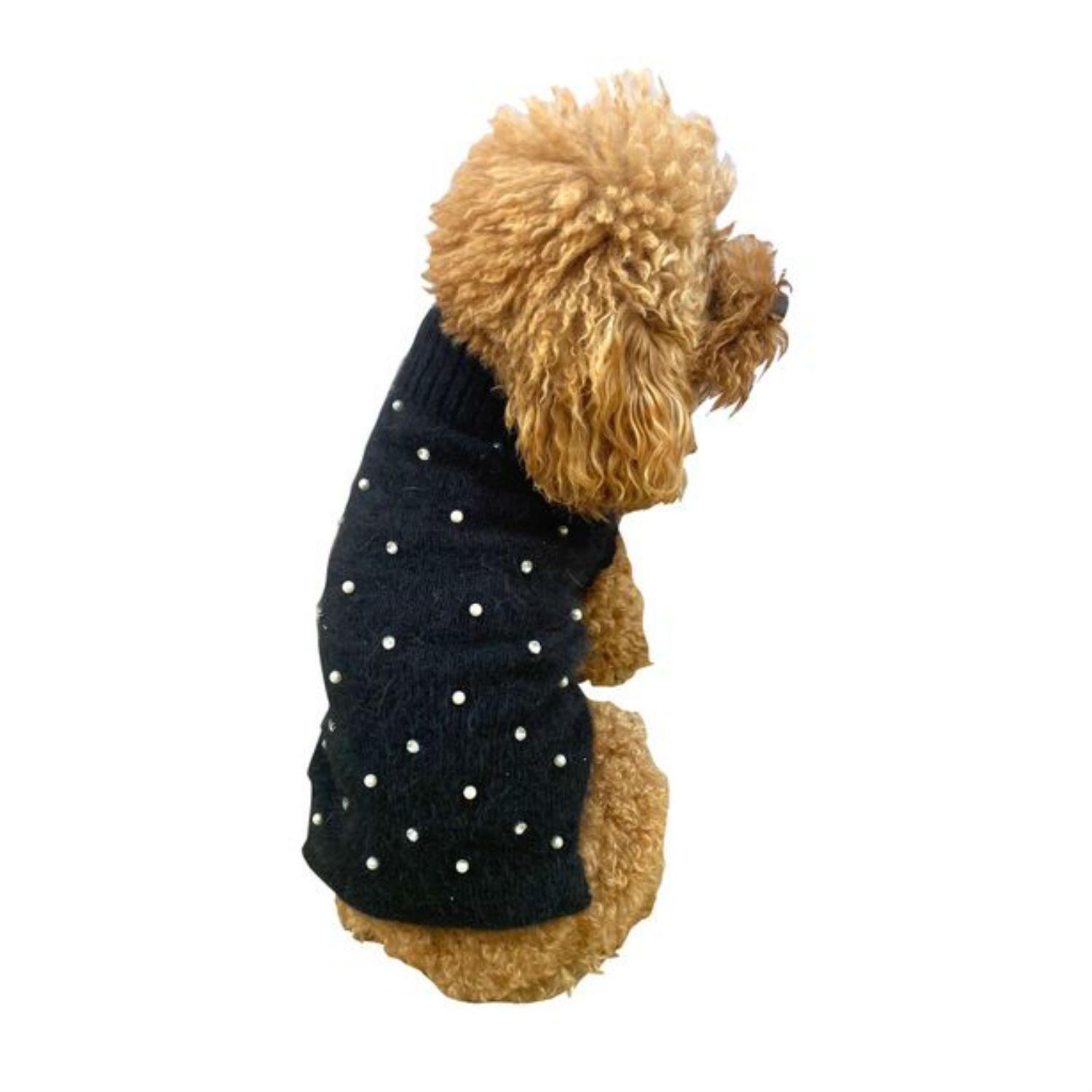 The Dog Squad Hollywood Sparkle & Pearls Dog Sweater - Black
