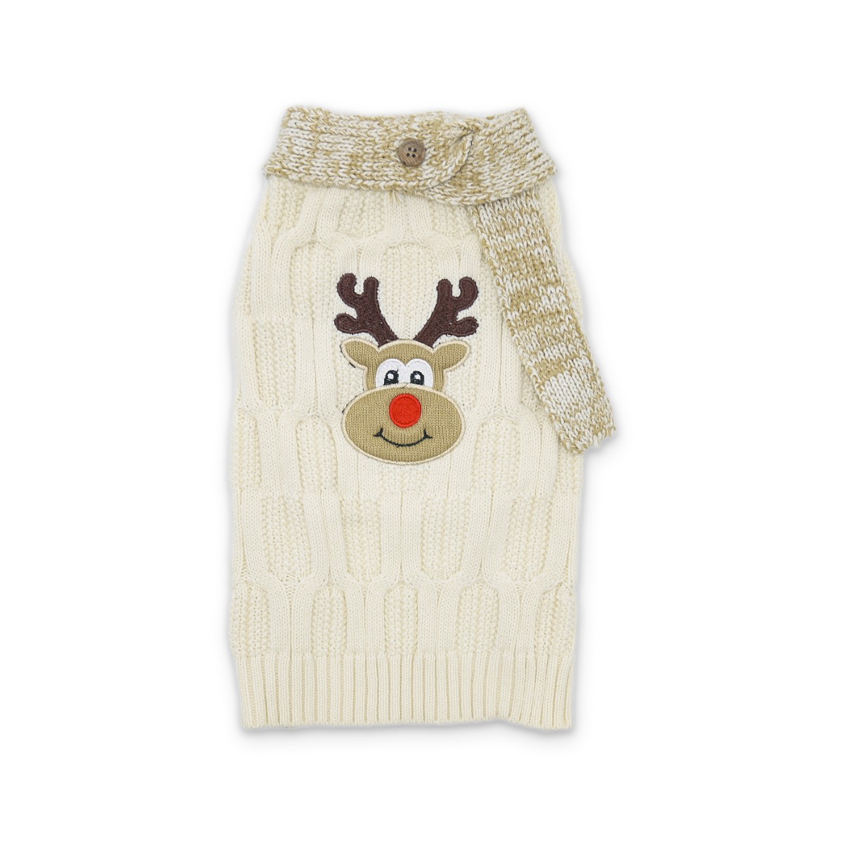 DOGO Holiday Reindeer Scarf Dog Sweater - Beige
