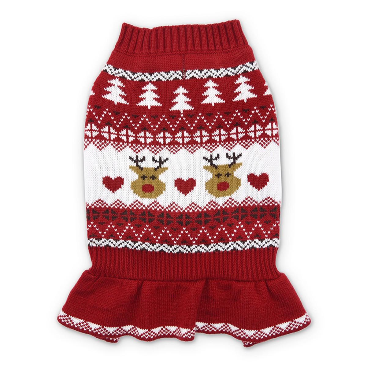 DOGO Reindeer Fair Isle Dog Sweater Dress - Red