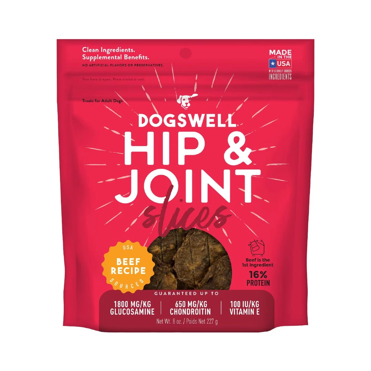 Dogswell Grain Free Hip and Joint Slices Dog Treats - Beef