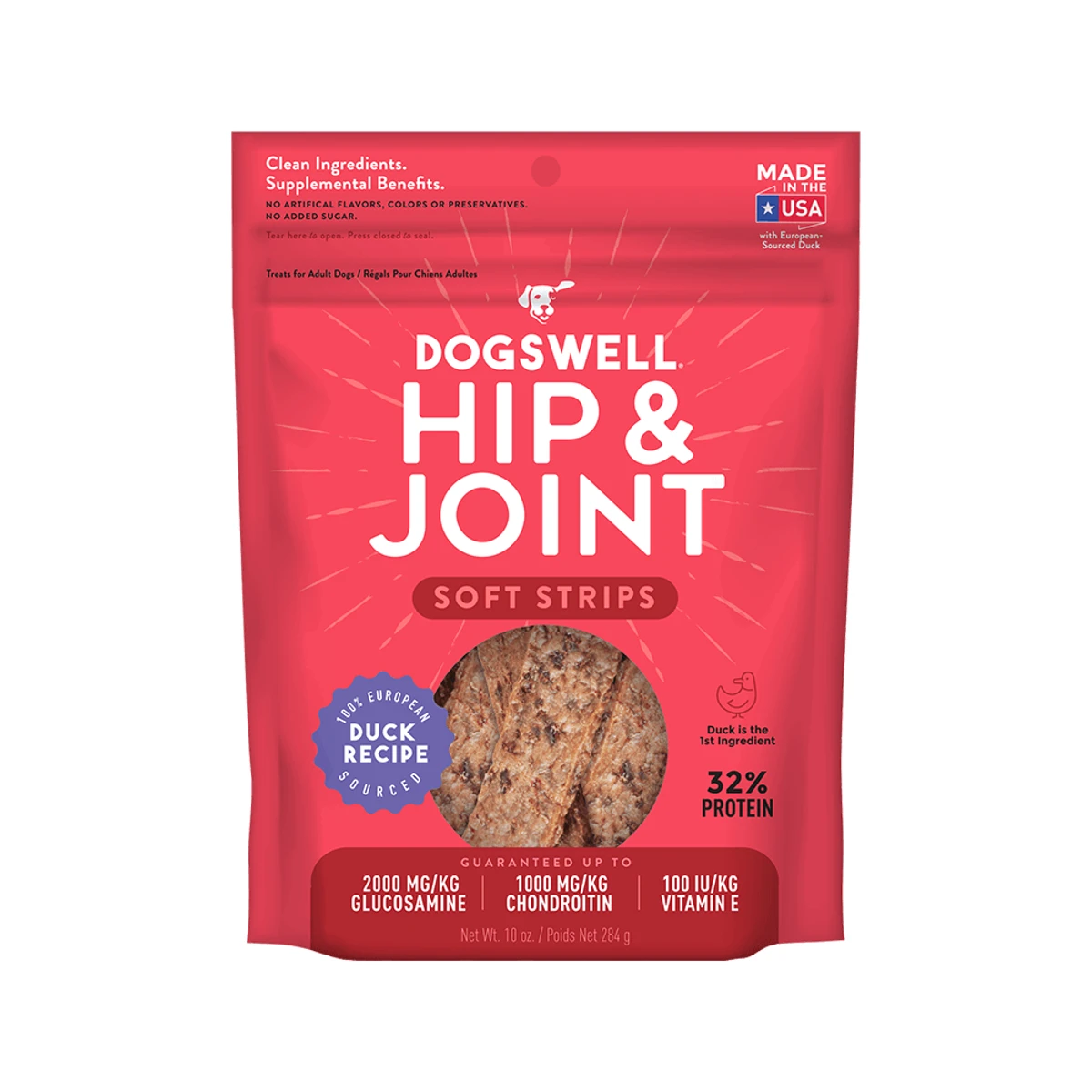 Dogswell Grain Free Hip and Joint Soft Strips Dog Treat - Duck