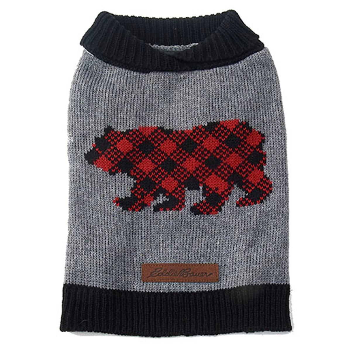 Eddie Bauer Buffalo Check Bear Dog Sweater - Light Gray Heather