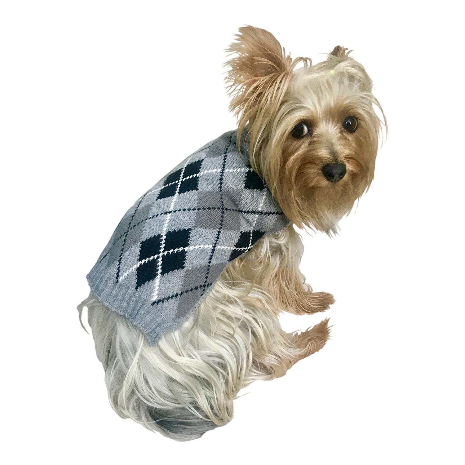 The Dog Squad Edinborough Argyle Mock Turtleneck Dog Sweater - Grey