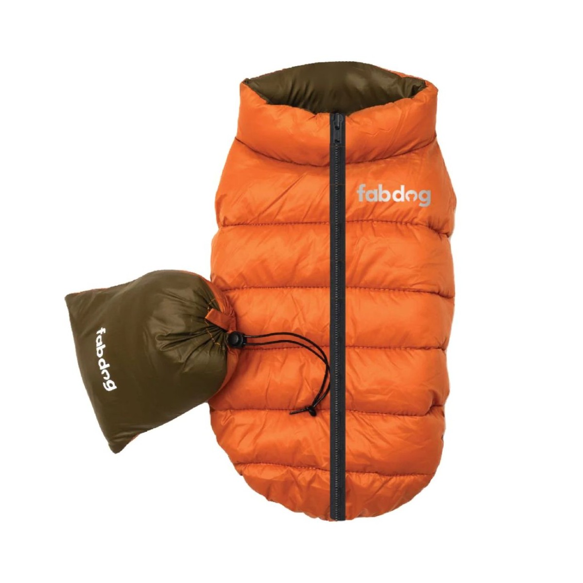 fabdogÂ® Pack N' Go Reversible Puffer Dog Coat - Olive/Orange