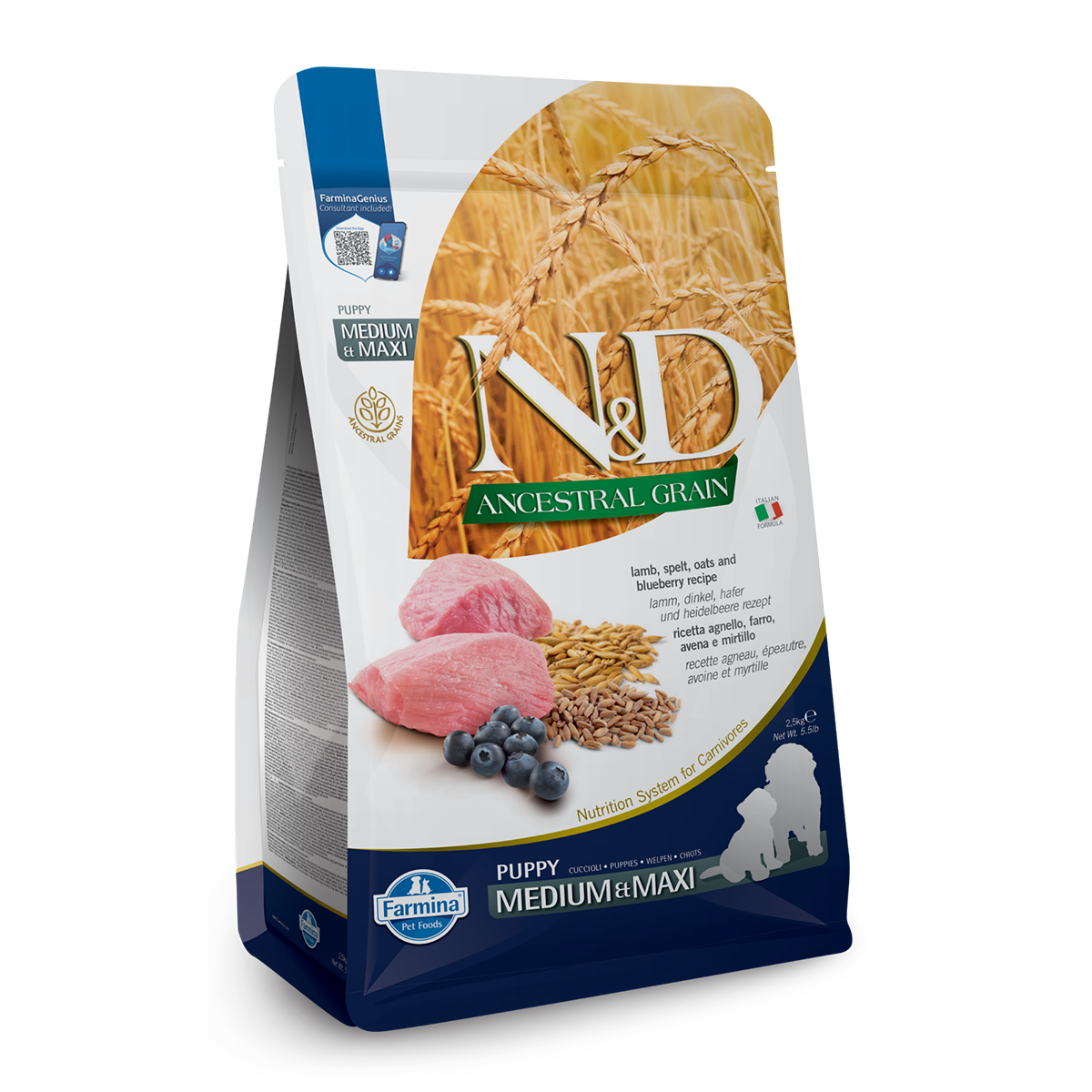Farmina N&D Ancestral Grain Medium & Maxi Puppy Dry Dog Food - Lamb & Blueberry