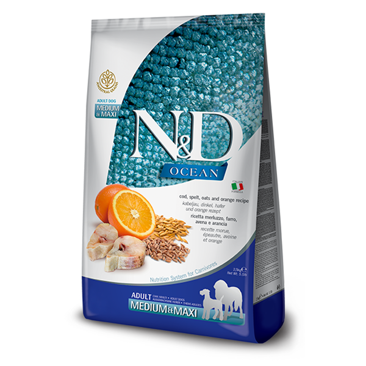 Farmina N&D Ocean Ancestral Grain Adult Medium & Maxi Dry Dog Food - Cod & Orange