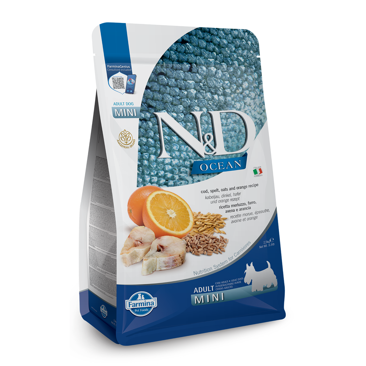 Farmina N&D Ocean Ancestral Grain Adult Mini Dry Dog Food - Cod & Orange
