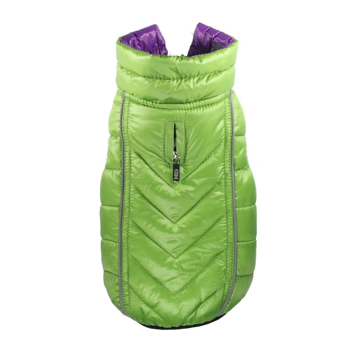 Hip Doggie Featherlite Reversible-Reflective Puffer Dog Vest - Green/Purple