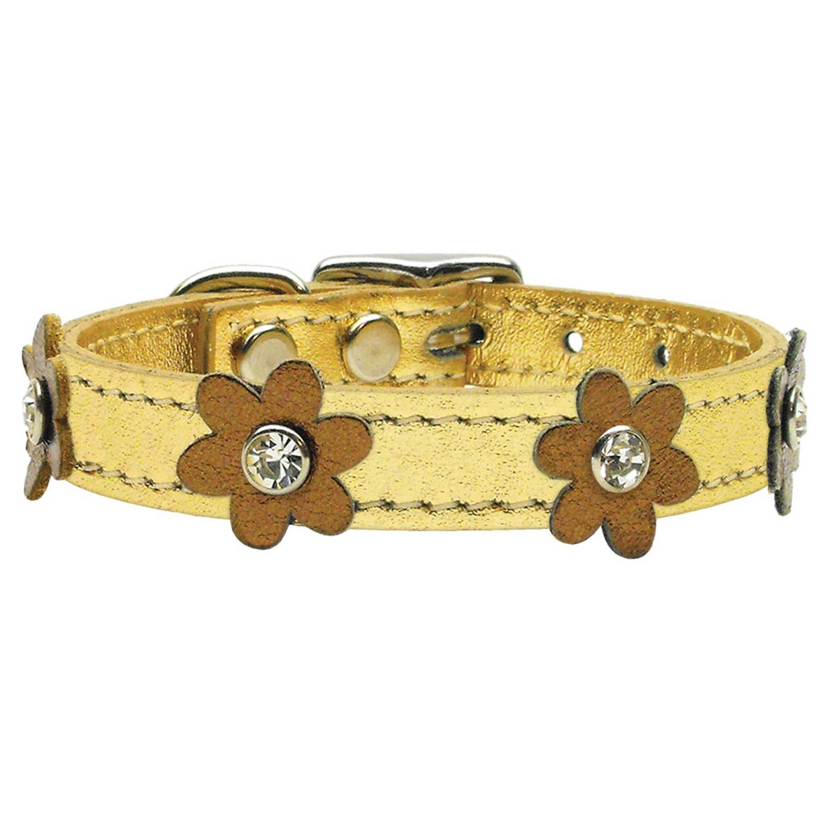 Flower Gold Leather Dog Collar - Bronze Flowers