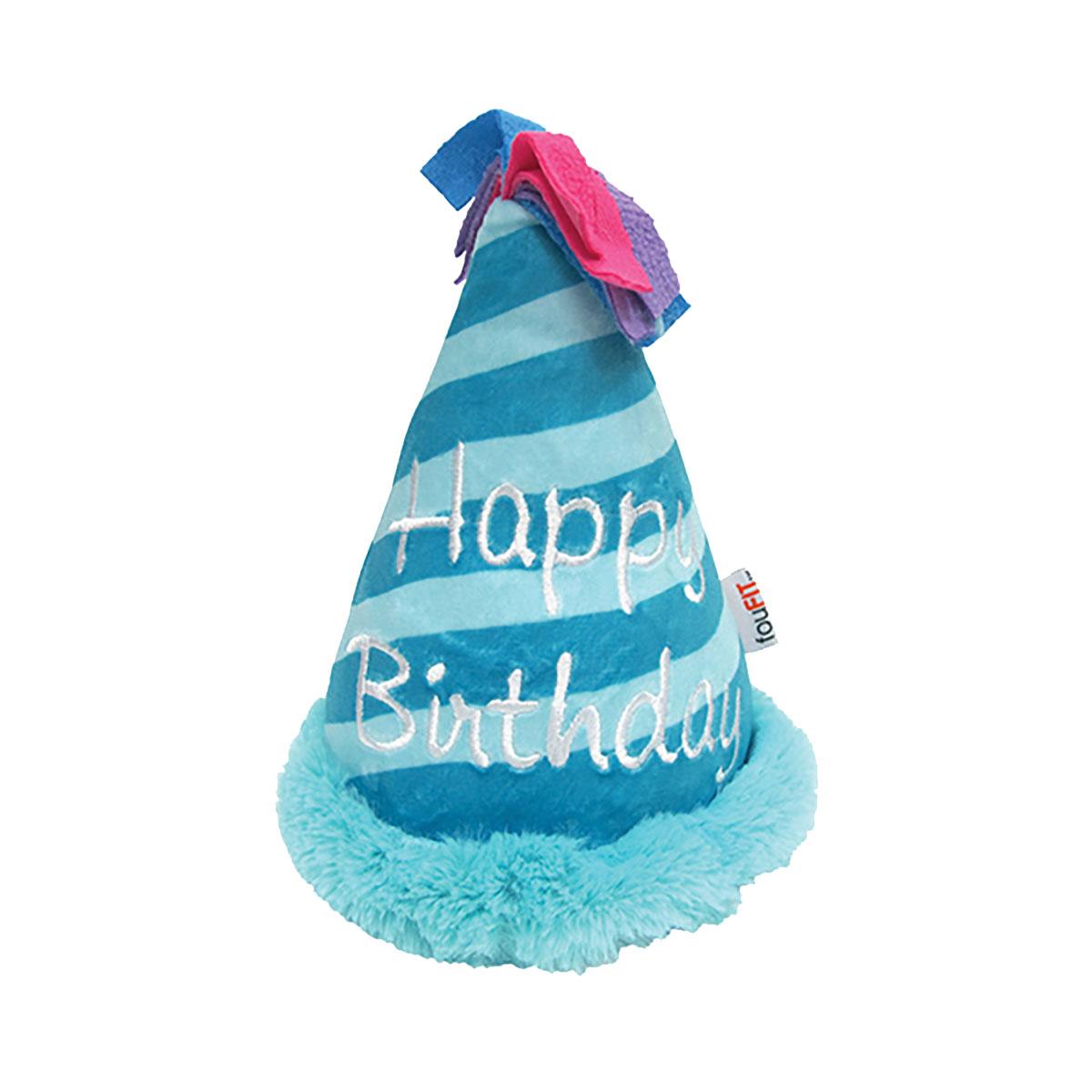 foufou Dog Birthday Hat Crinkle Plush Dog Toy - Blue