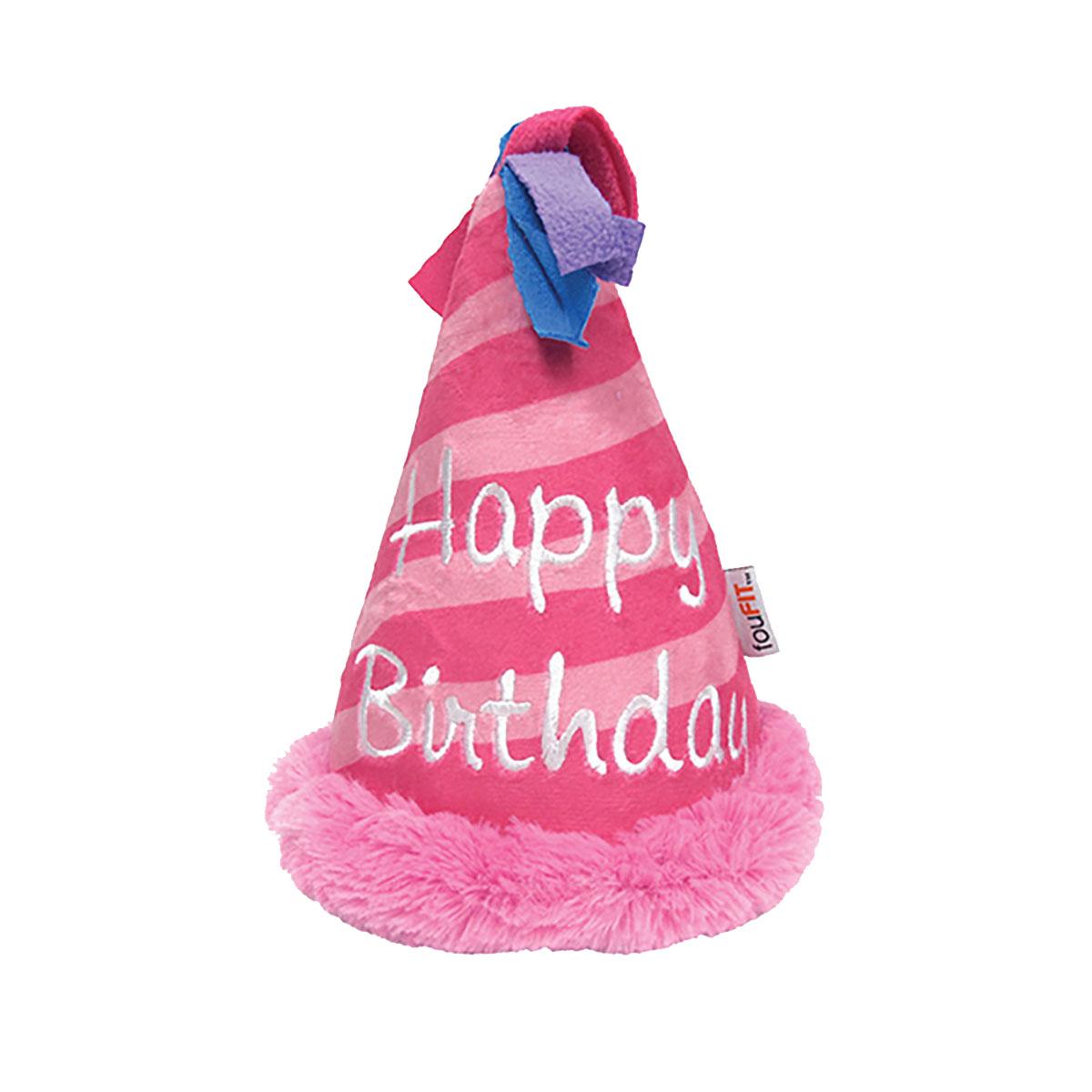 foufou Dog Birthday Hat Crinkle Plush Dog Toy - Pink