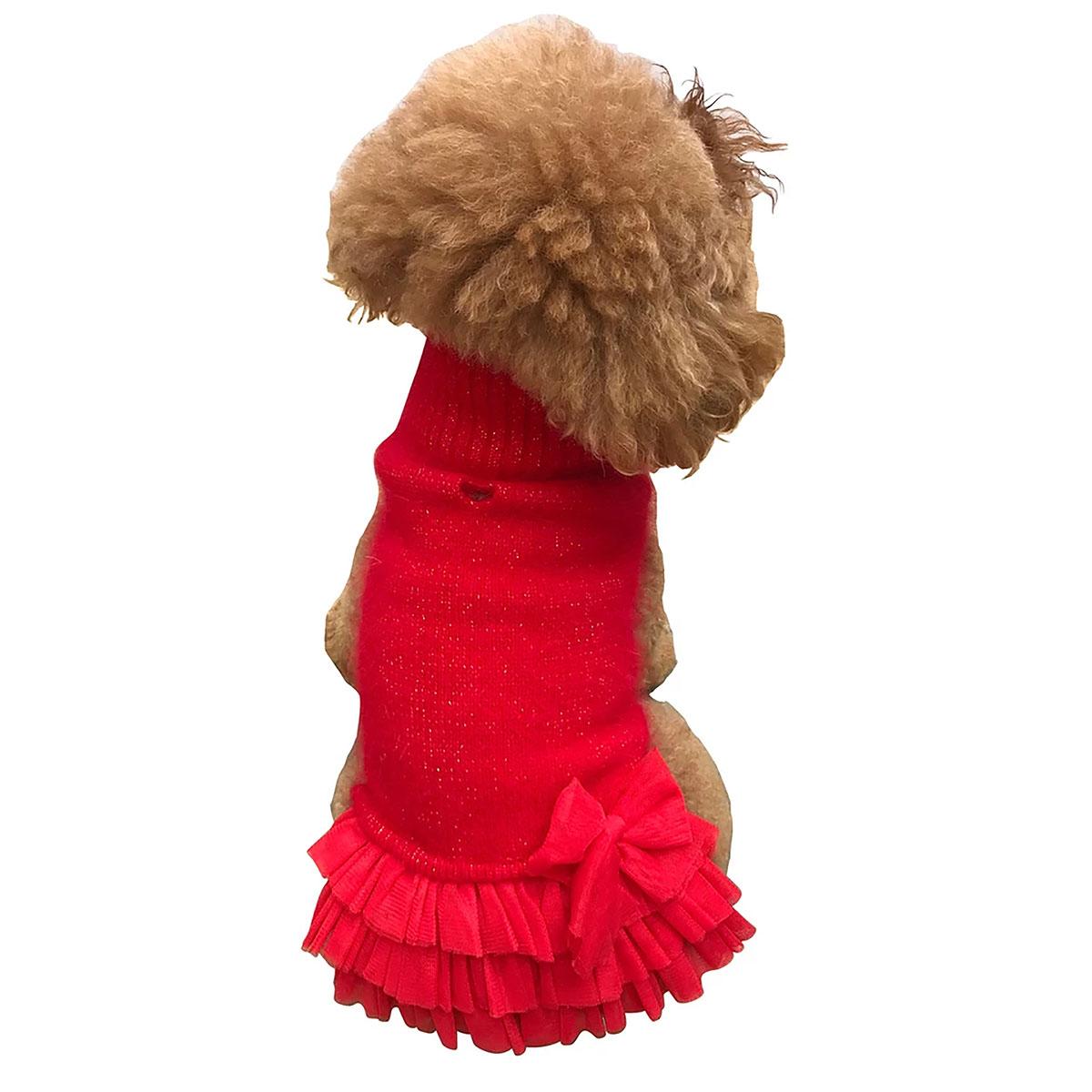 The Dog Squad Frilly Tutu Sweater Dog Dress - Red