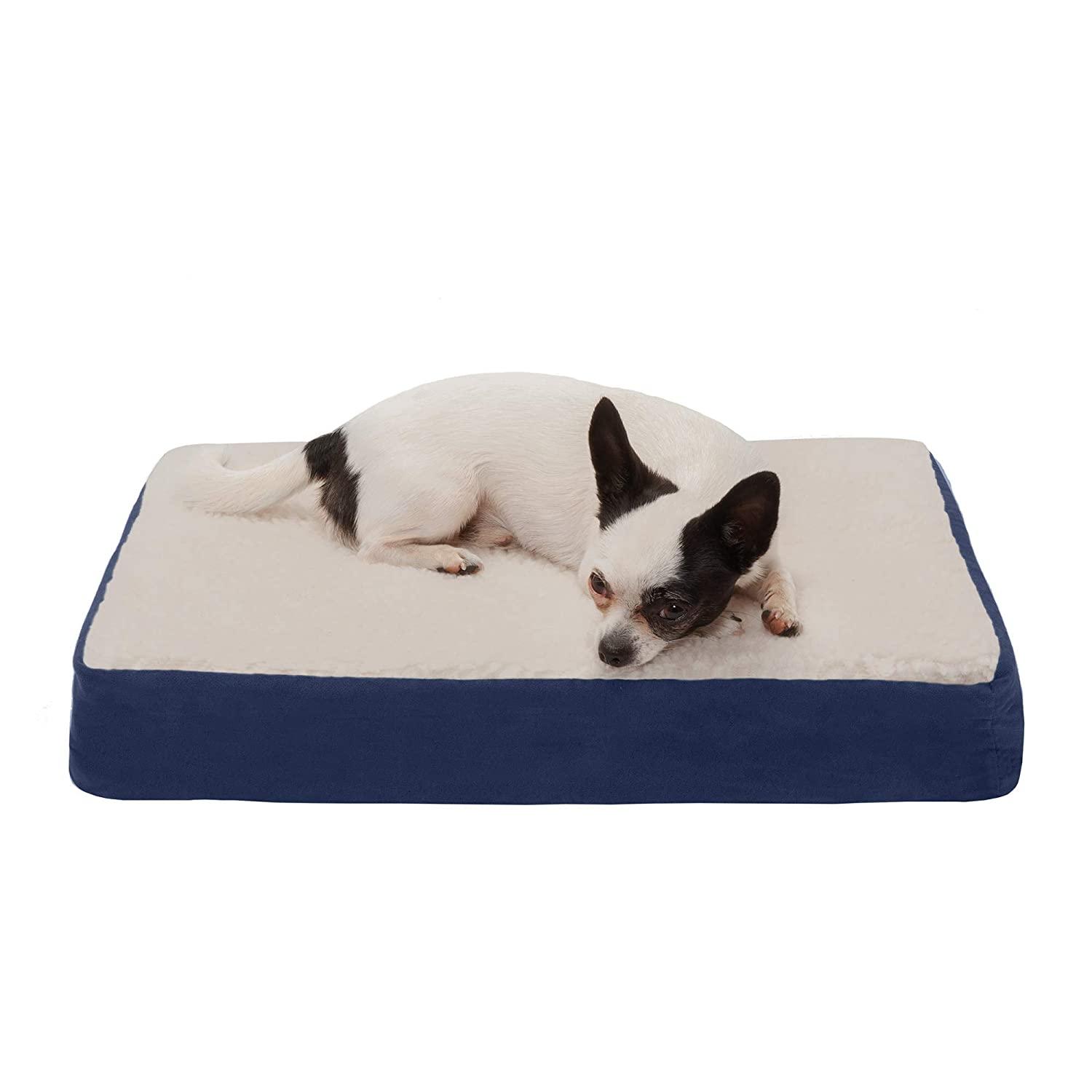 FurHaven Faux Sheepskin & Suede Deluxe Pillow Pet Bed - Navy