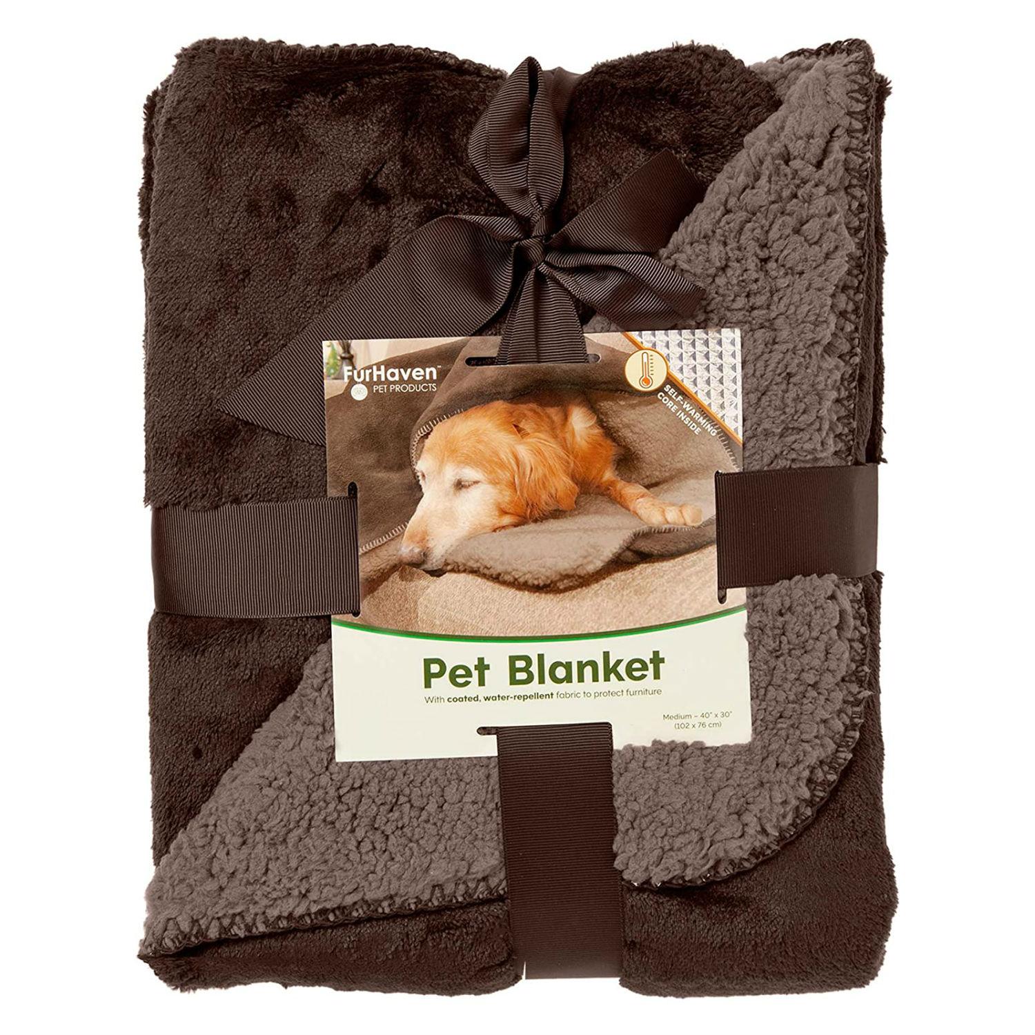 FurHaven Snuggly & Warm Faux Lambswool/Terry Pet Throw - Espresso