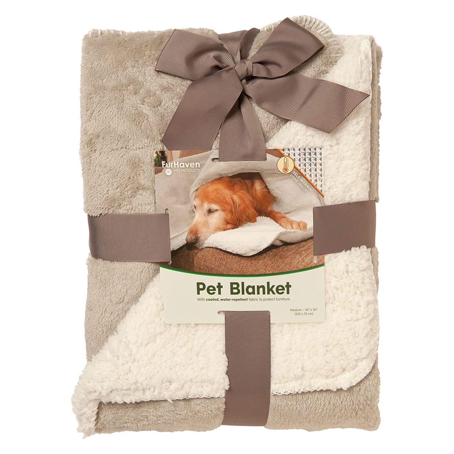 FurHaven Snuggly & Warm Faux Lambswool/Terry Pet Throw - Dove