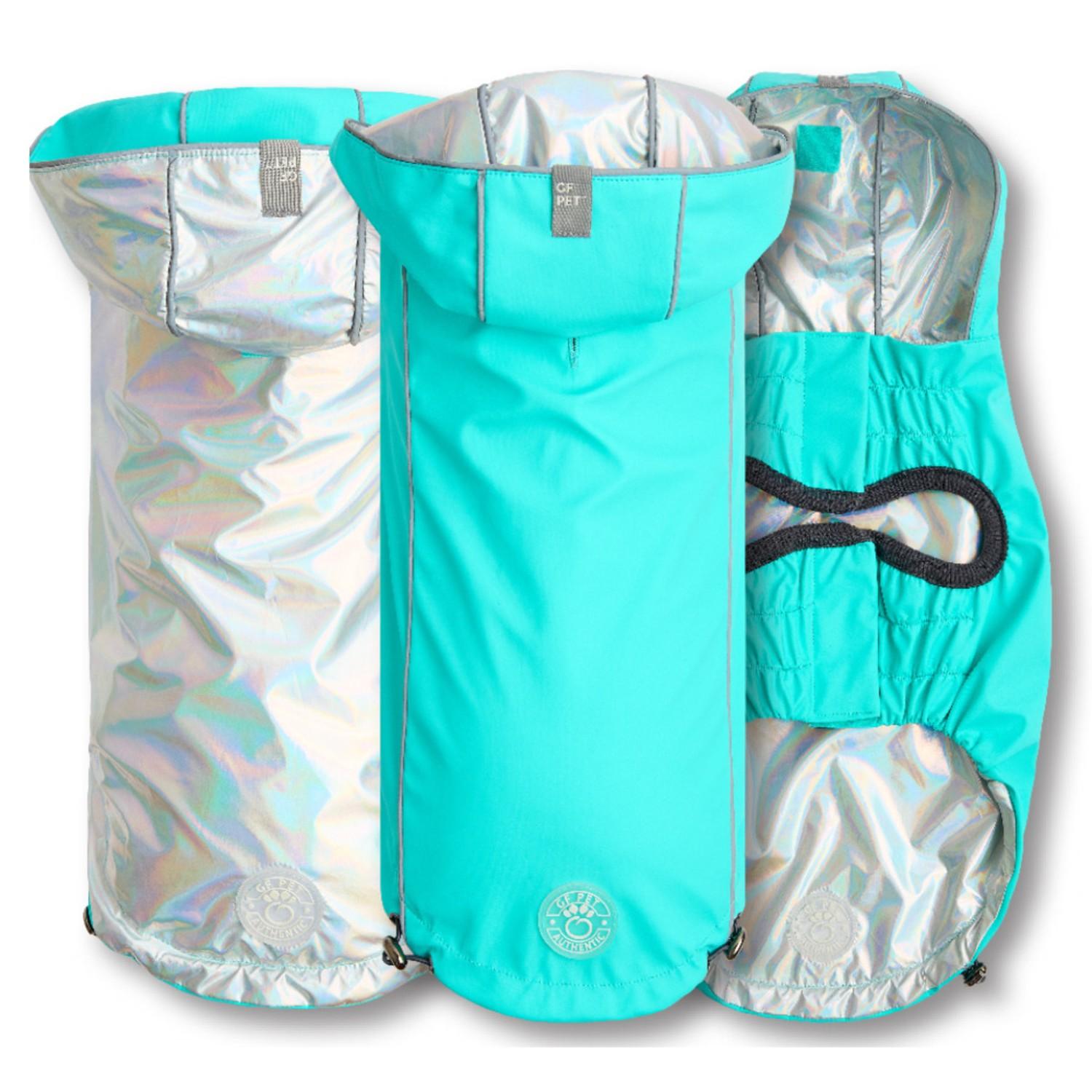 GF Pet Reversible Elasto-Fit Dog Raincoat - Neon Aqua/Iridescent
