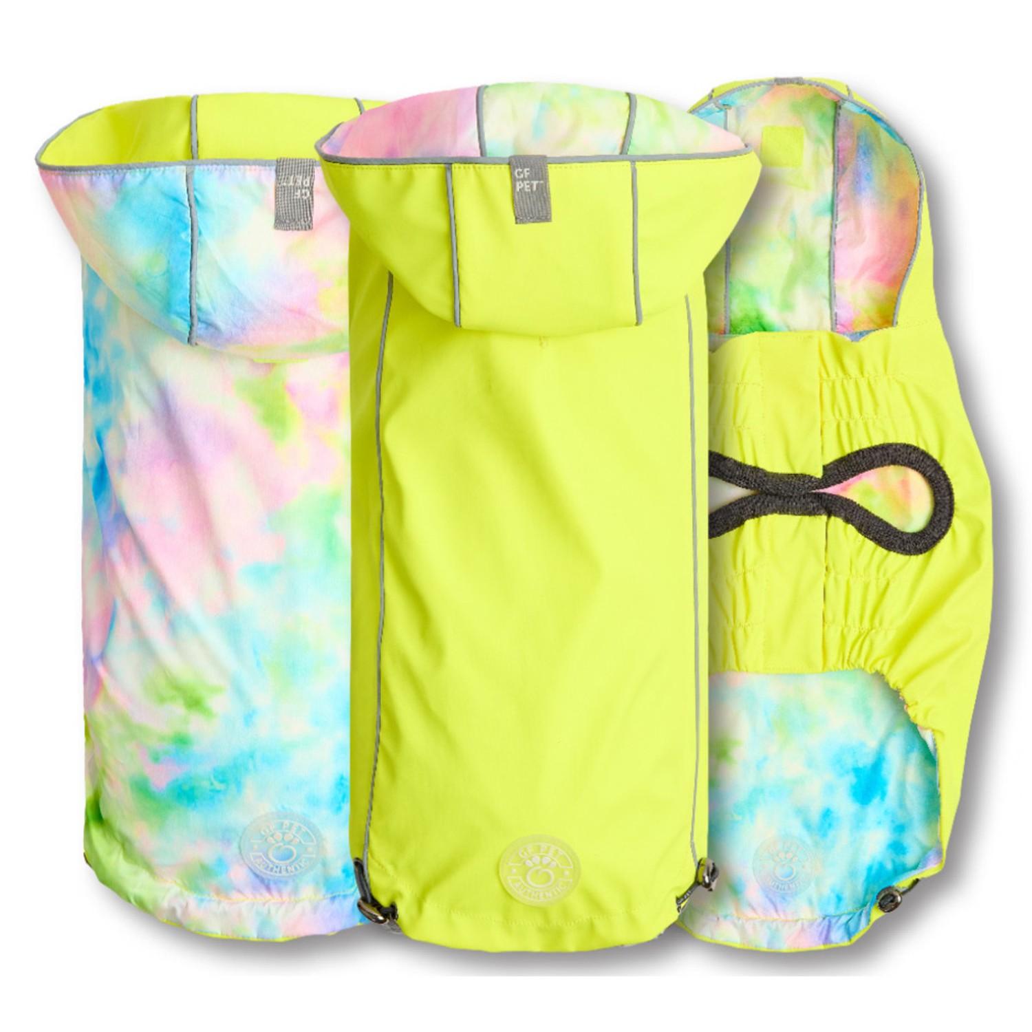 GF Pet Reversible Elasto-Fit Dog Raincoat - Neon Yellow/Tie-Dye