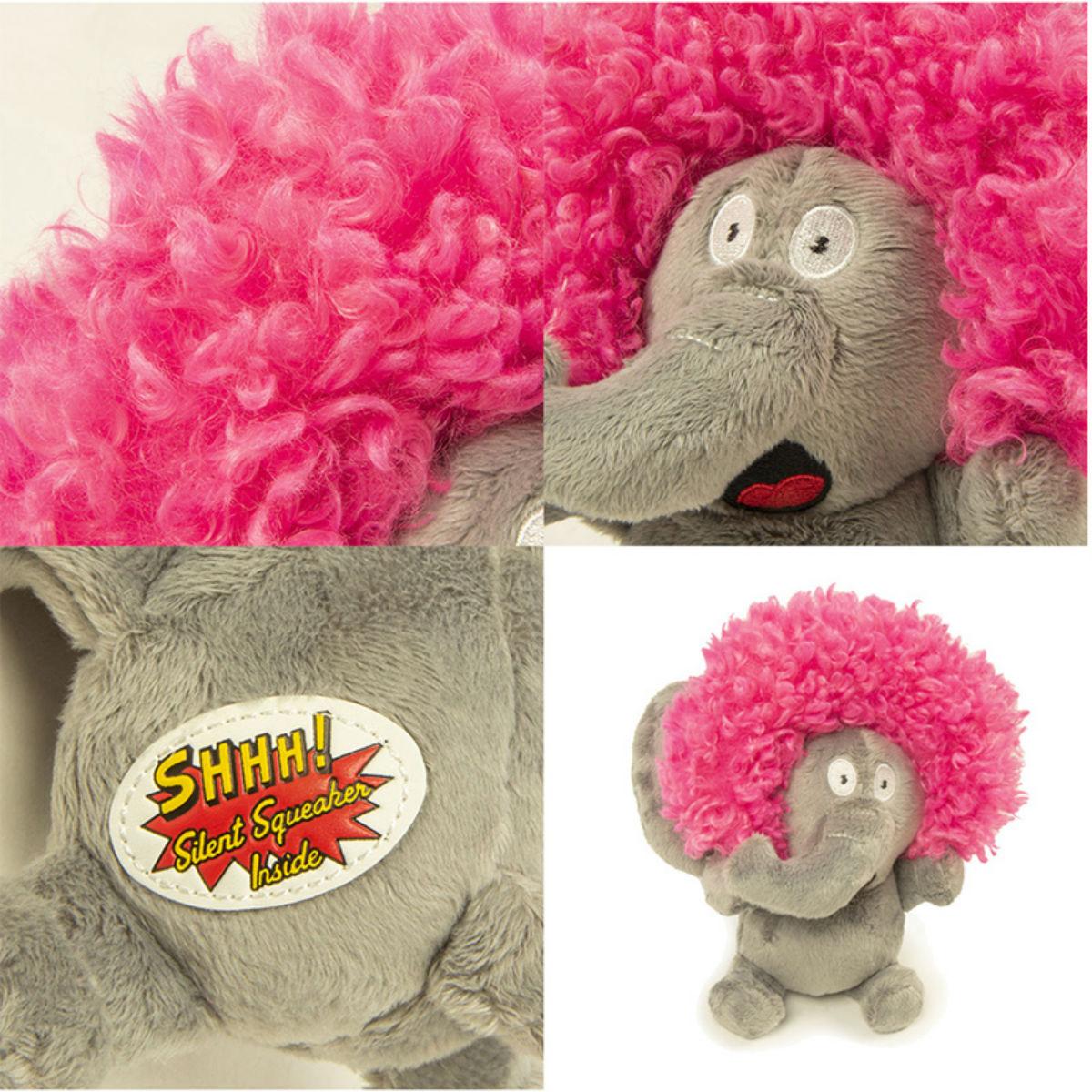 goDog Silent Squeak Crazy Hairs Elephant Dog Toy, Gray, Large
