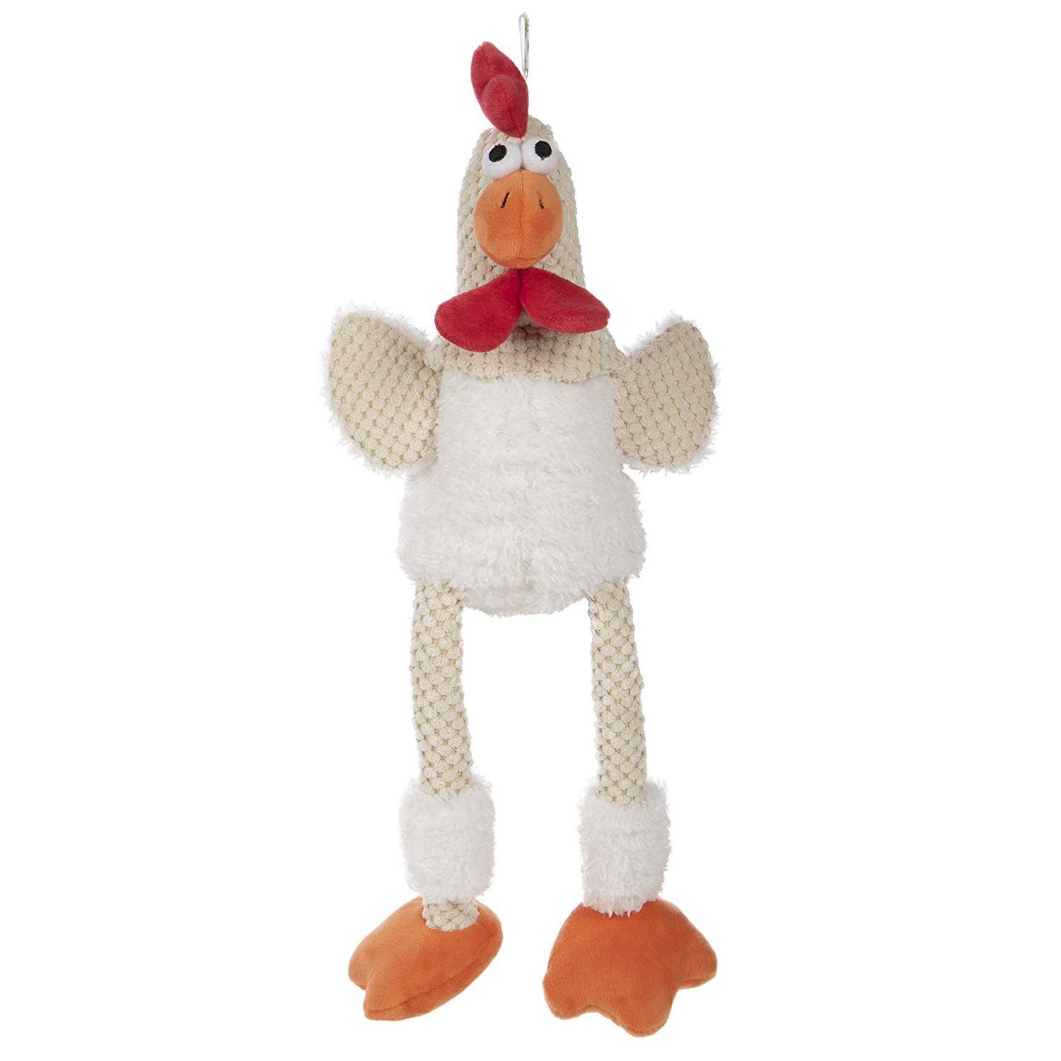 goDog Checkers Skinny Rooster Dog Toy - White | BaxterBoo