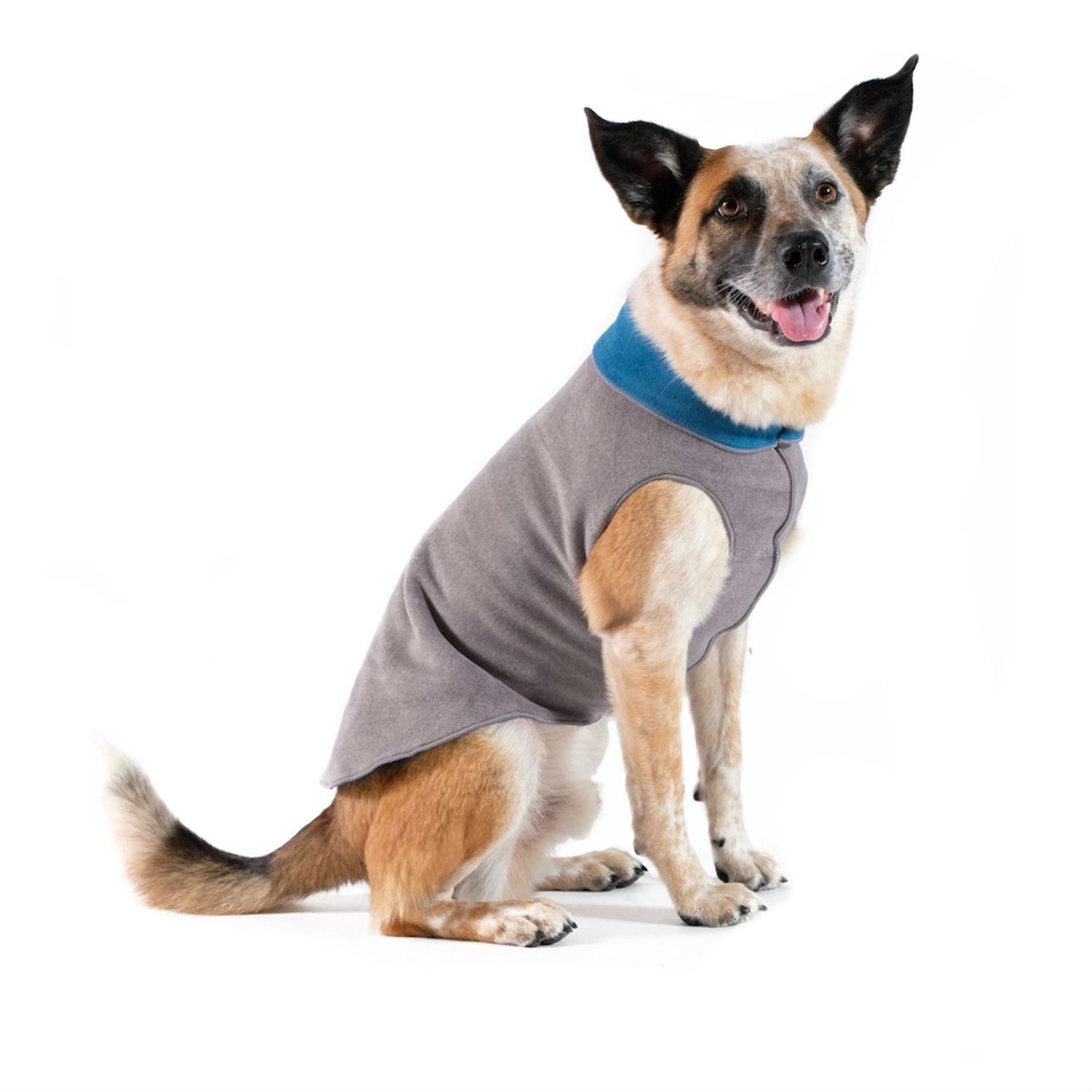 Gold Paw Reversible Double Fleece Dog Jacket - Charcoal/Marine Blue