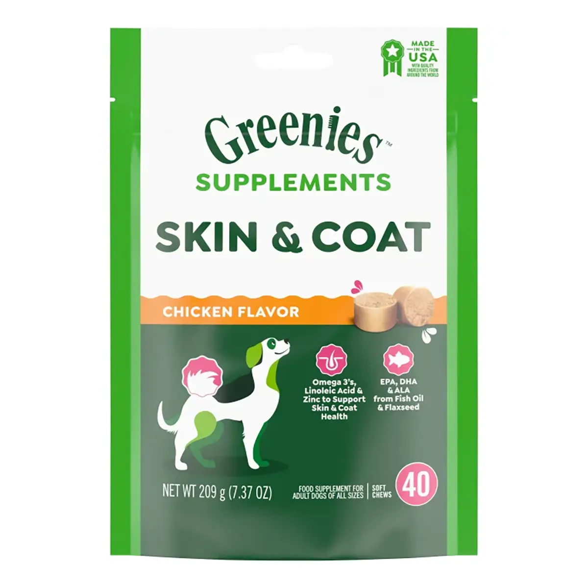 Greenies Skin and Coat Soft Chew Supplement Dog Treat - Chicken