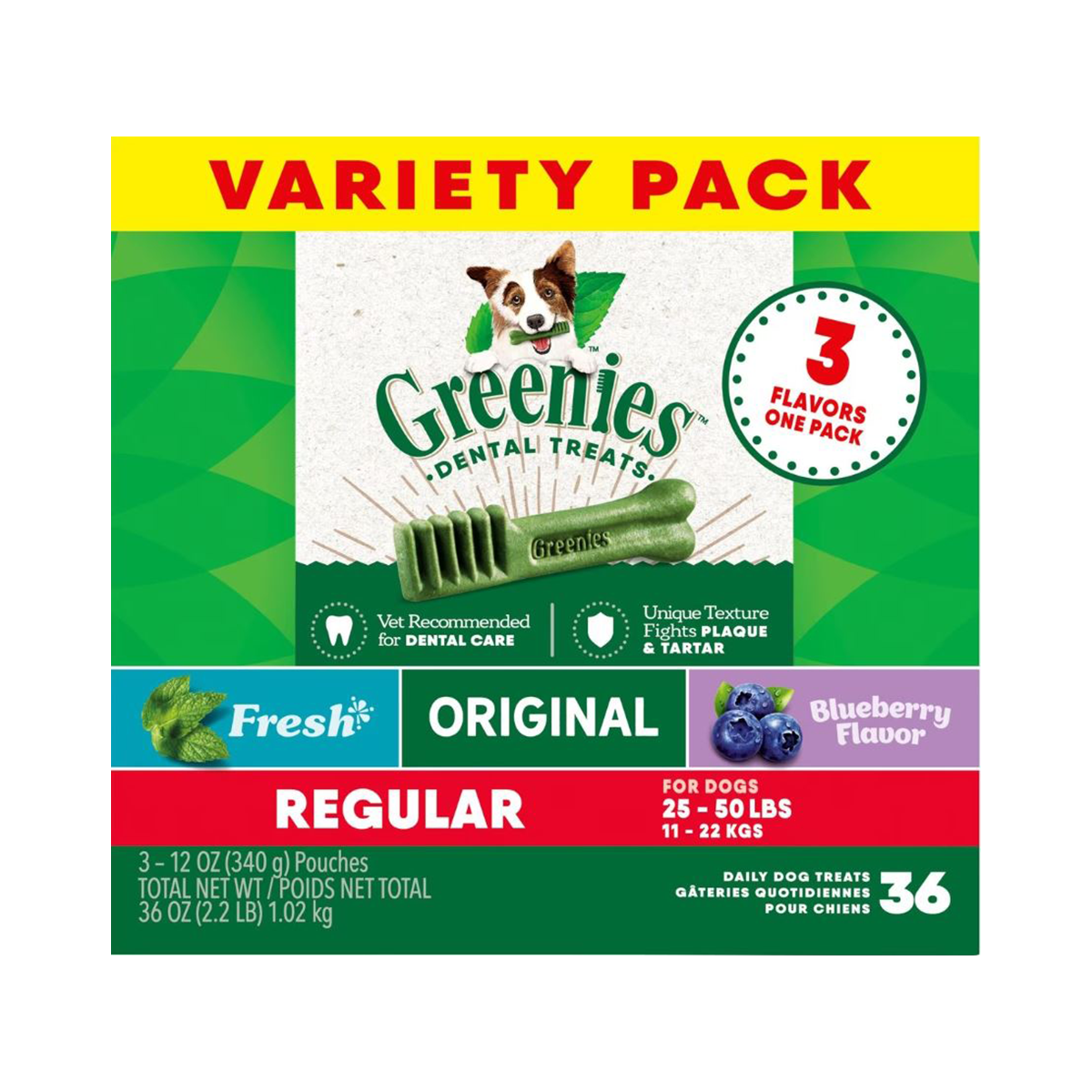 Greenies Variety Pack Dental Dog Chews - Spearmint, Original, & Blueberry