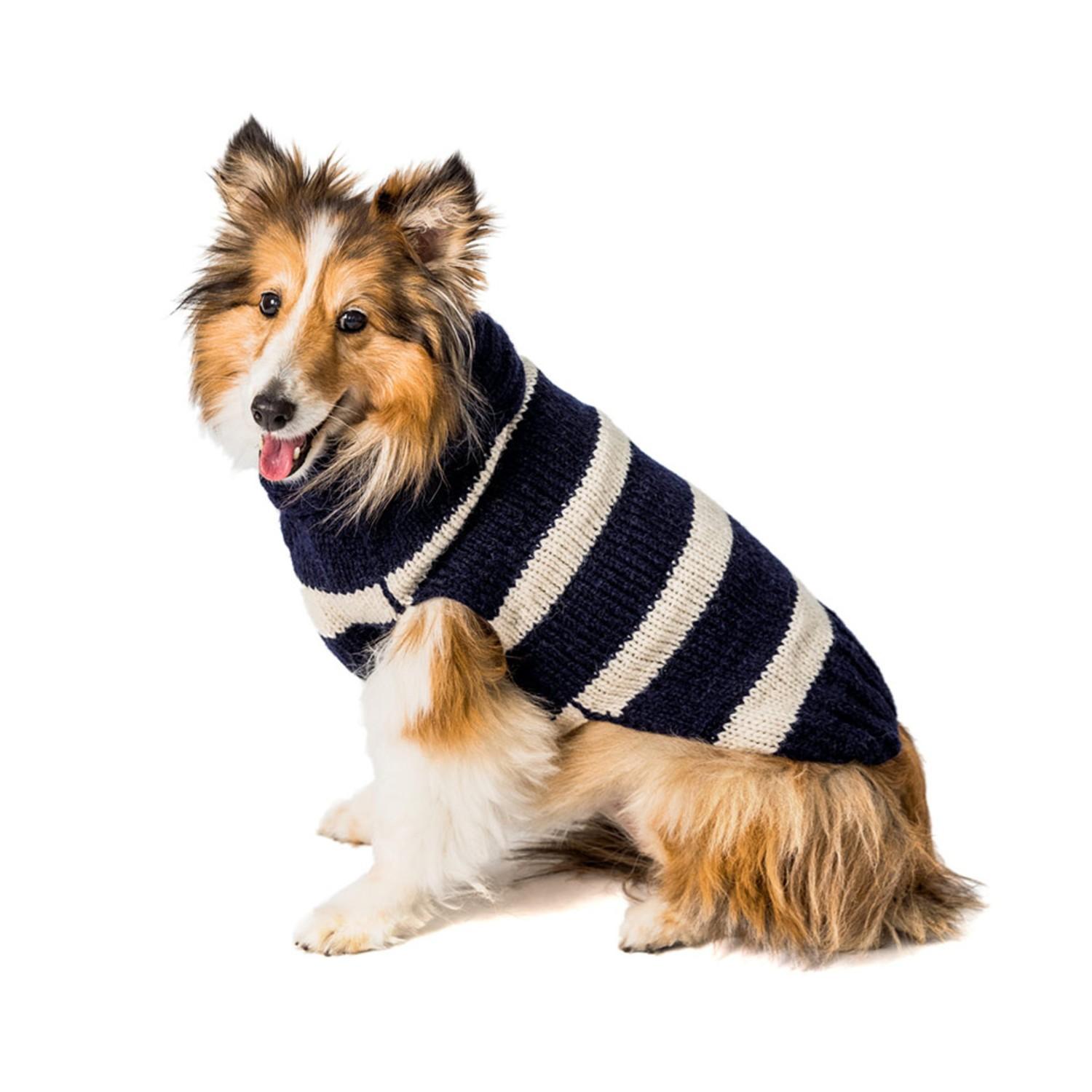 Chilly Dog Handmade Alpaca Stripe Dog Sweater - Navy and Cream