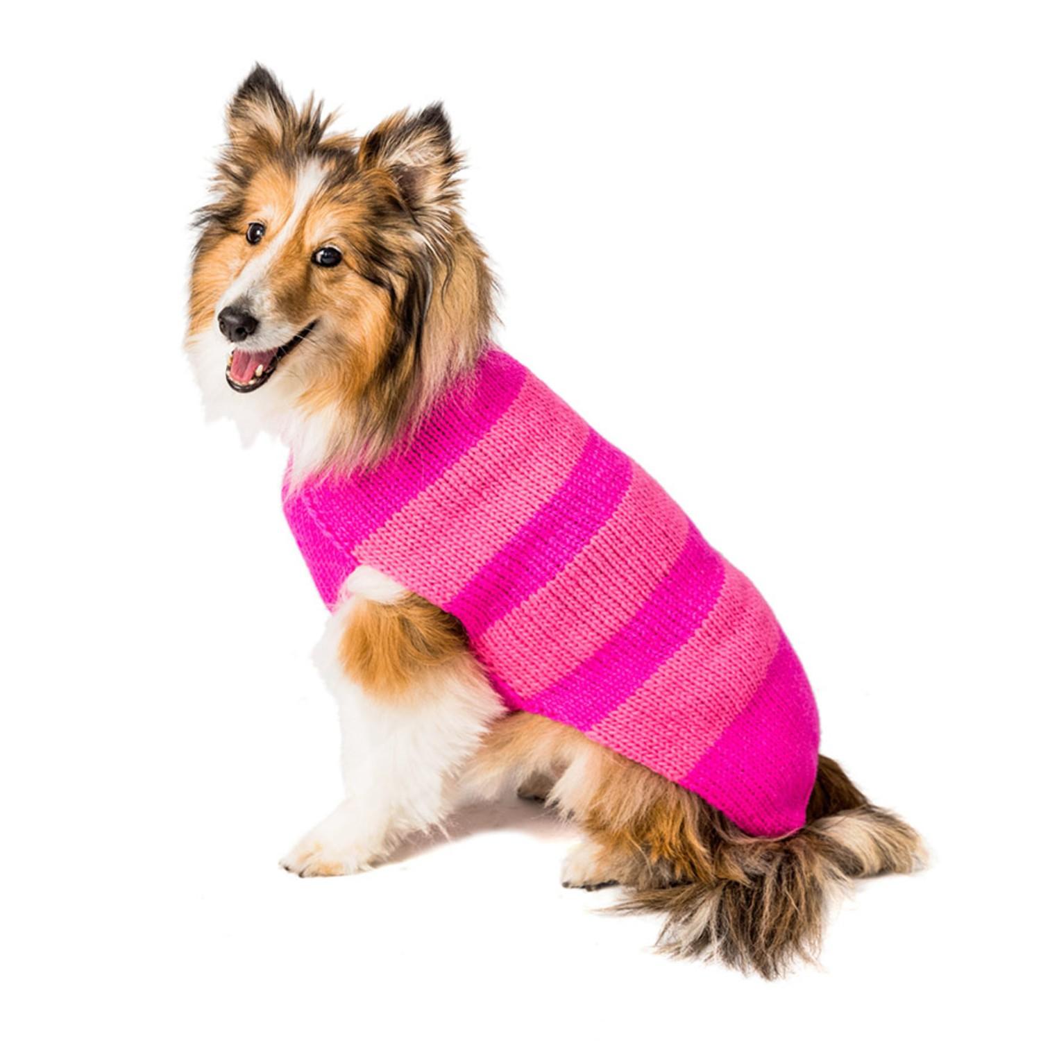 Chilly Dog Handmade Alpaca Stripe Dog Sweater - Pink on Pink