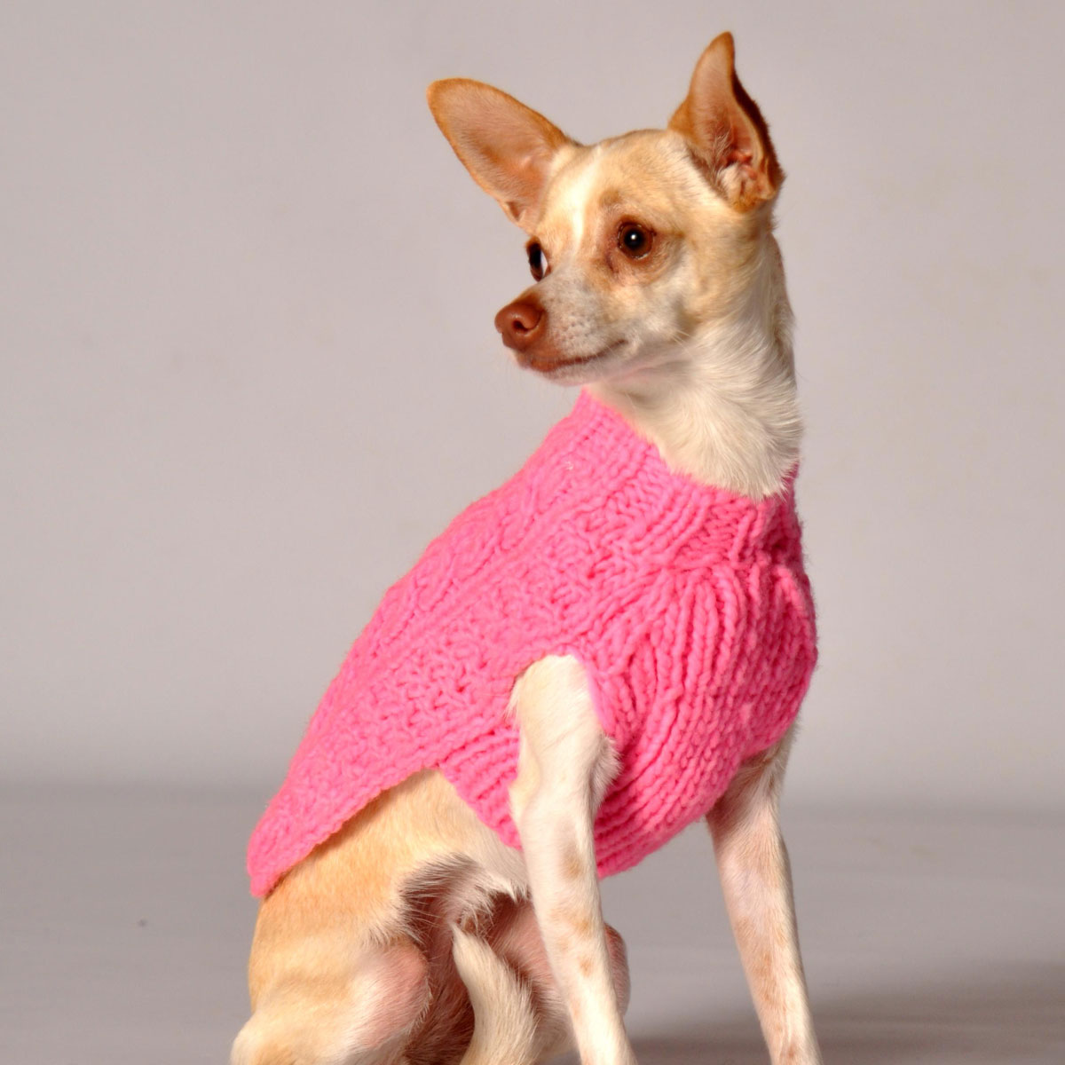 Chilly Dog Handmade Cable Knit Wool Dog Sweater - Pink