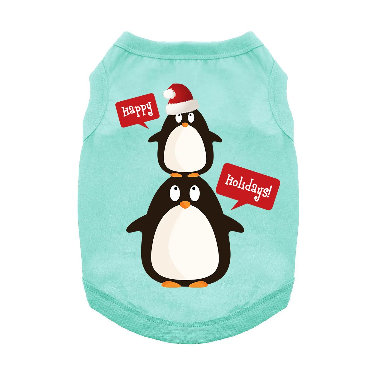 Happy Holidays Penguins Dog Tank - Aqua