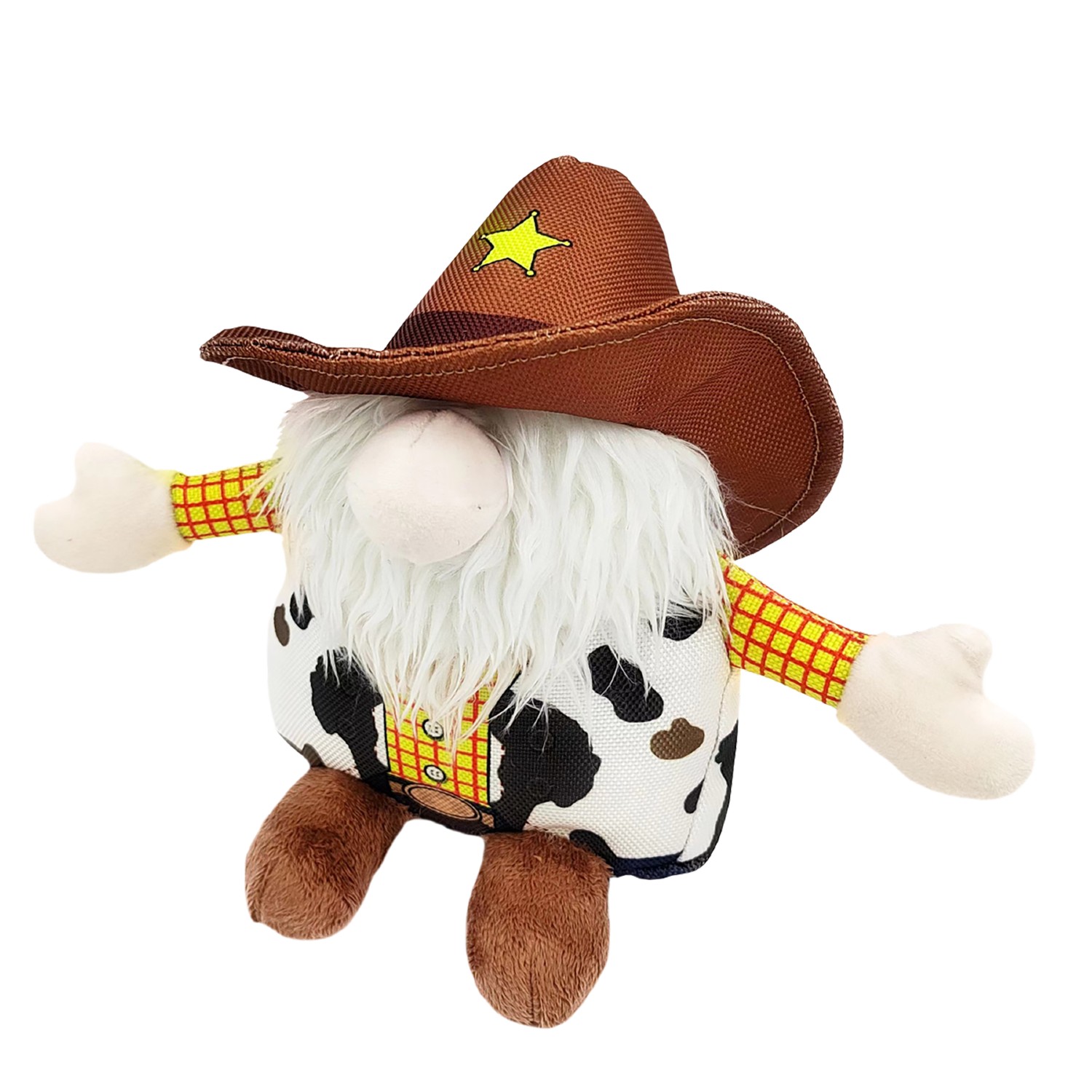 Happy Tails Doodles Gnome Dog Toy - Deputy with Brown Hat and Yellow Star