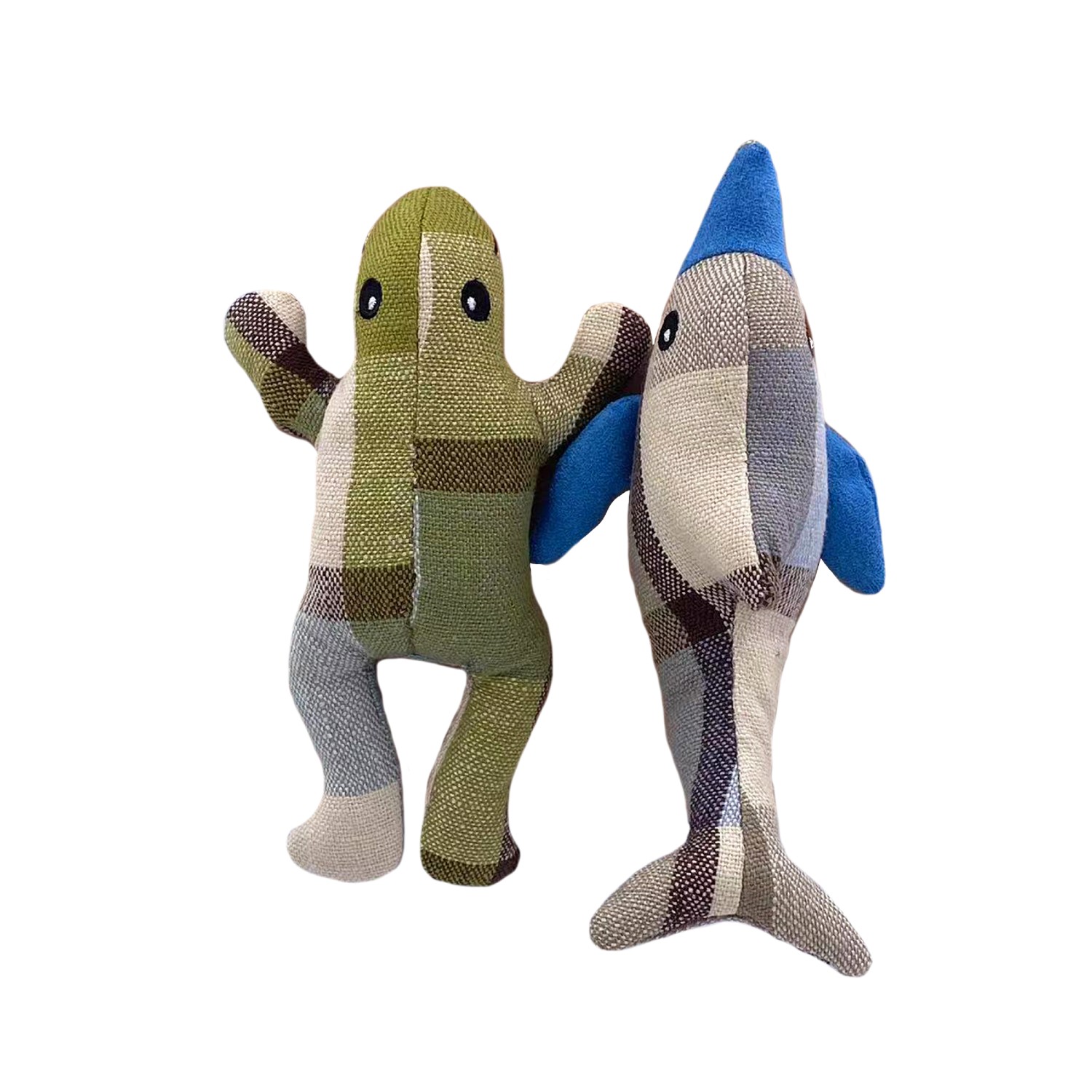 Happy Tails Plaids Pup Size Plush Dog Toys - Frog/Dolphin