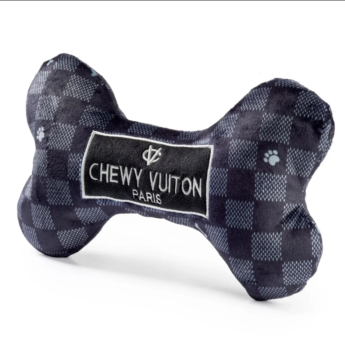 Haute Diggity Dog Chewy Vuiton Bone Dog Toy - Black Checker