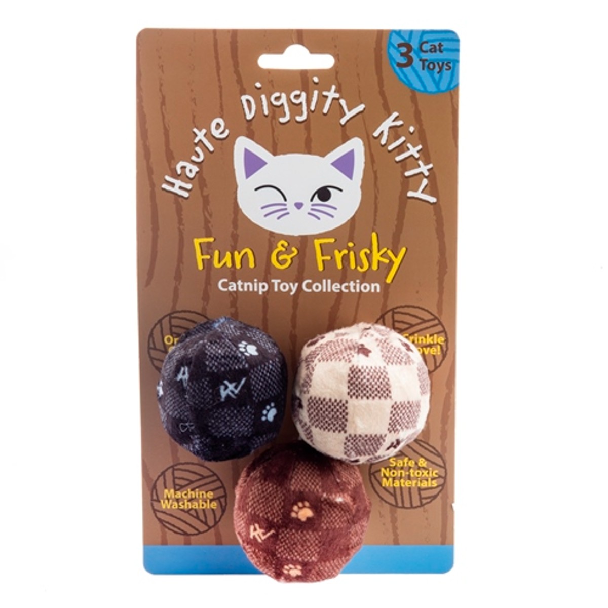 Haute Diggity Dog + Kitty Organic Catnip Cat Toys - Kitty Vuiton Balls (Checker)