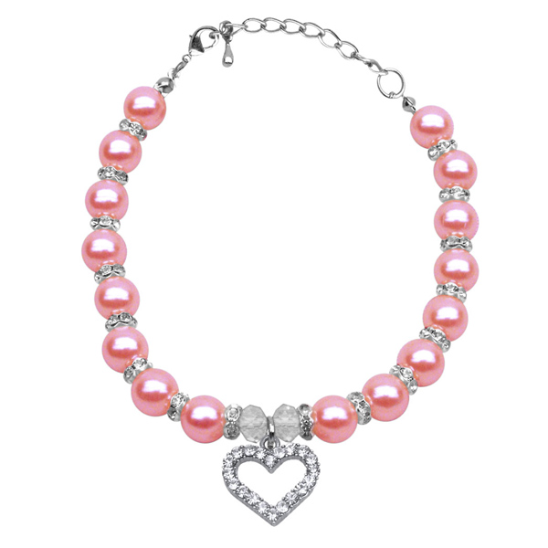 Heart and Pearl Dog Necklace - Rose