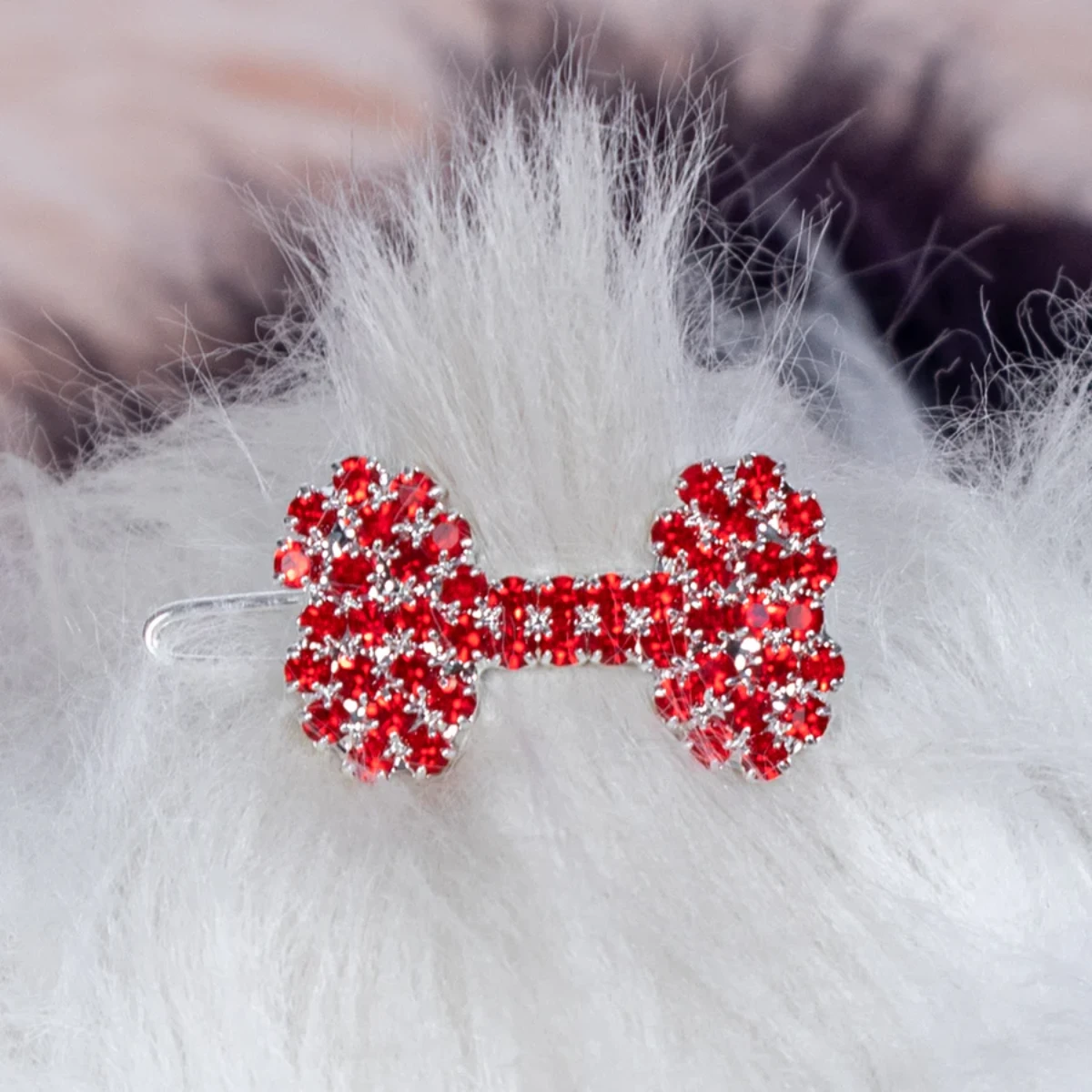 Hello Doggie Crystal Bone Dog Barrette - Red