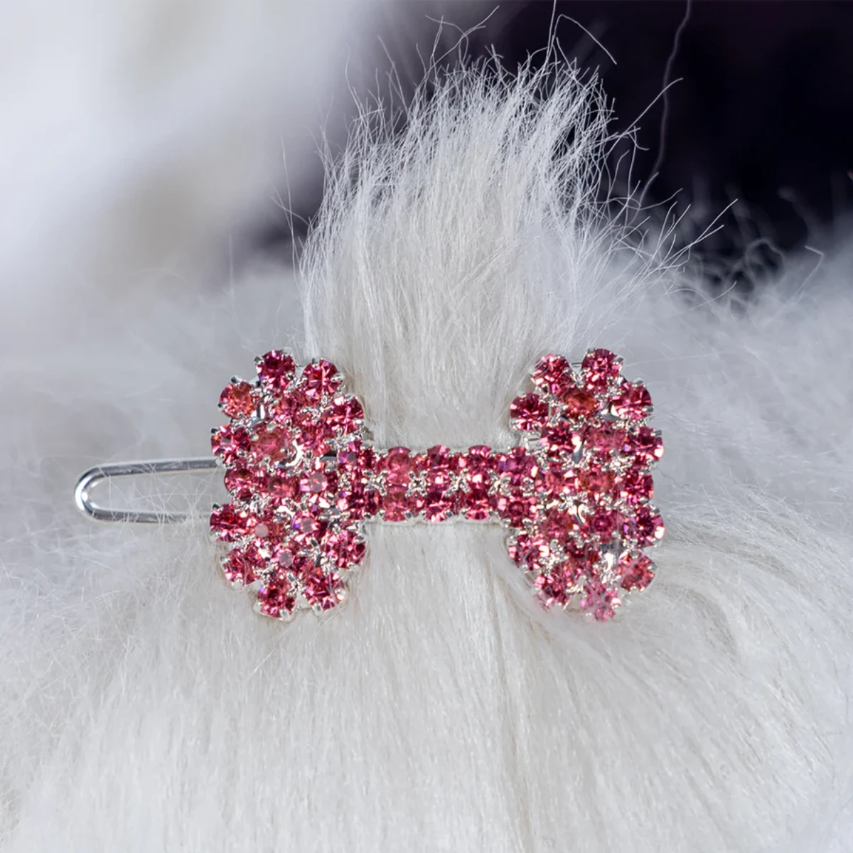 Hello Doggie Crystal Bone Dog Barrette - Pink