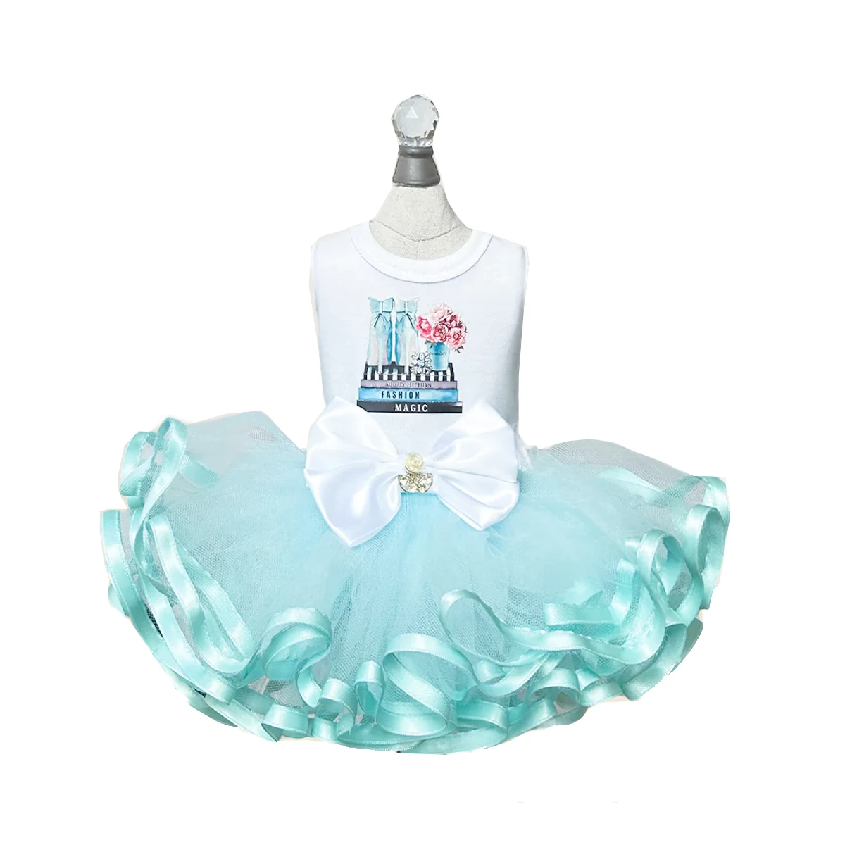 Hello Doggie Goddess Dog Tutu Dress - Kali White/Light Blue