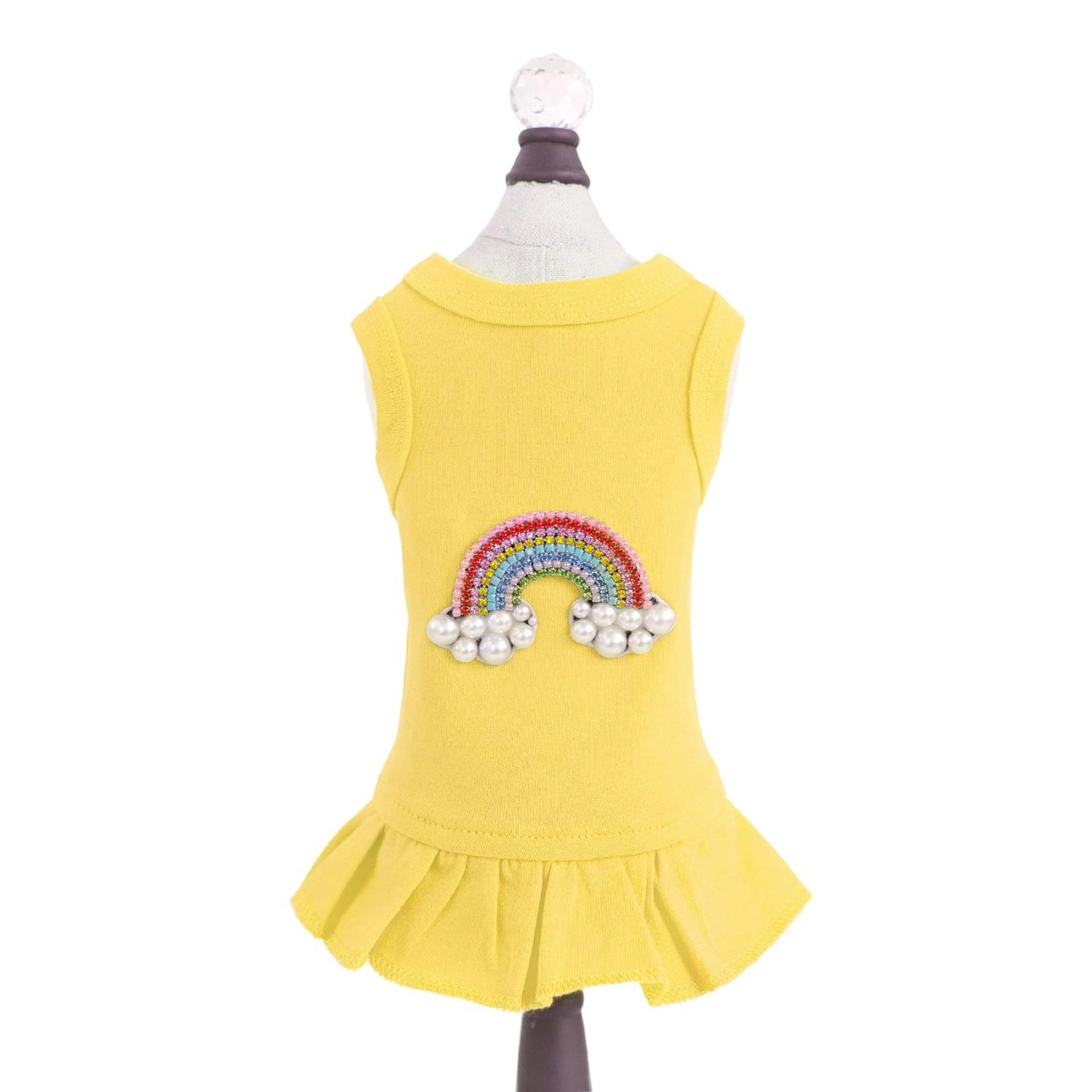 Hello Doggie Rainbow Dog Dress - Yellow