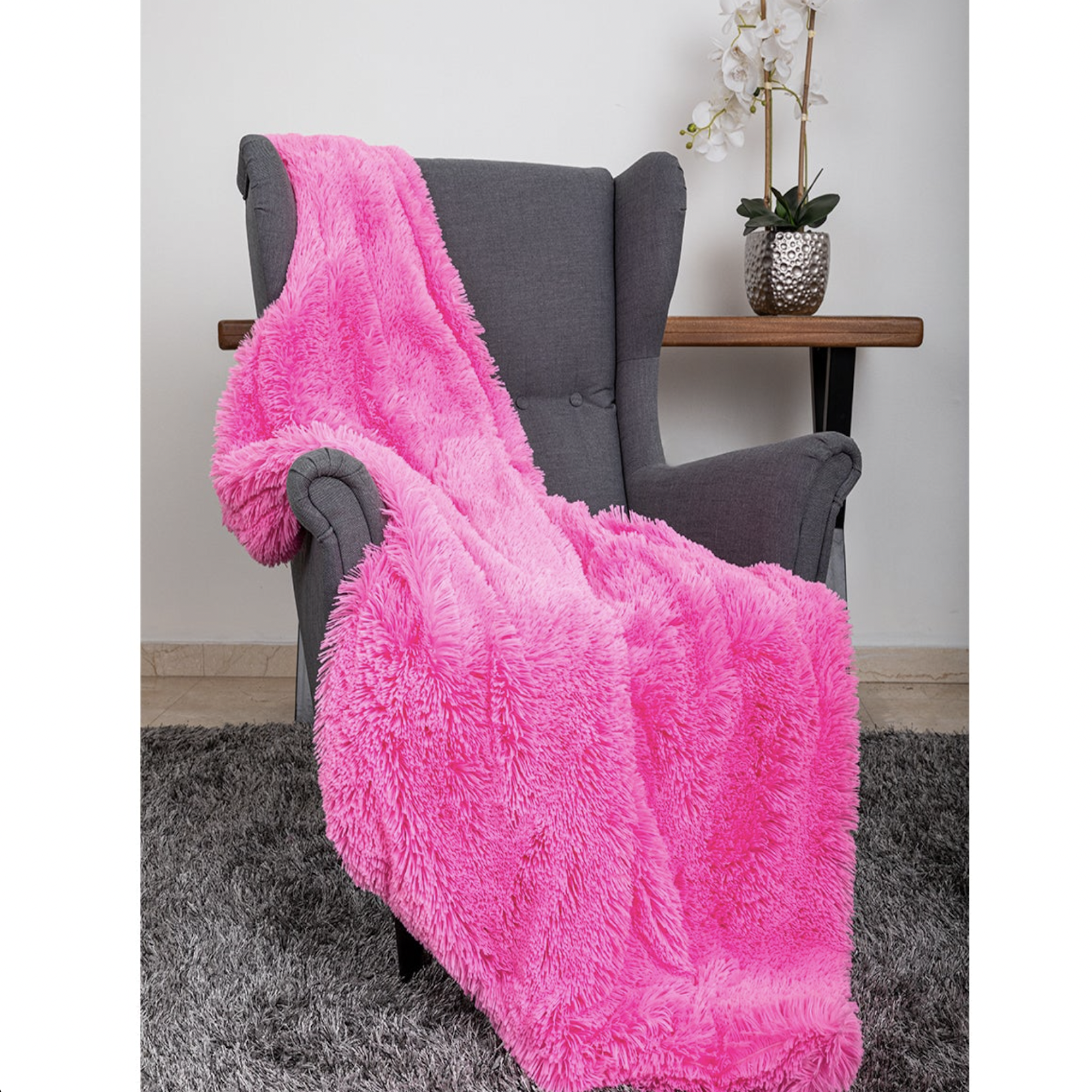 Hello Doggie Shag Throw Dog Blanket - Hot Pink