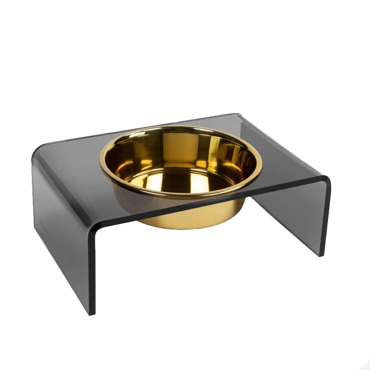 Hiddin Smoke Gray Single Dog Bowl Feeder - Gold Bowl