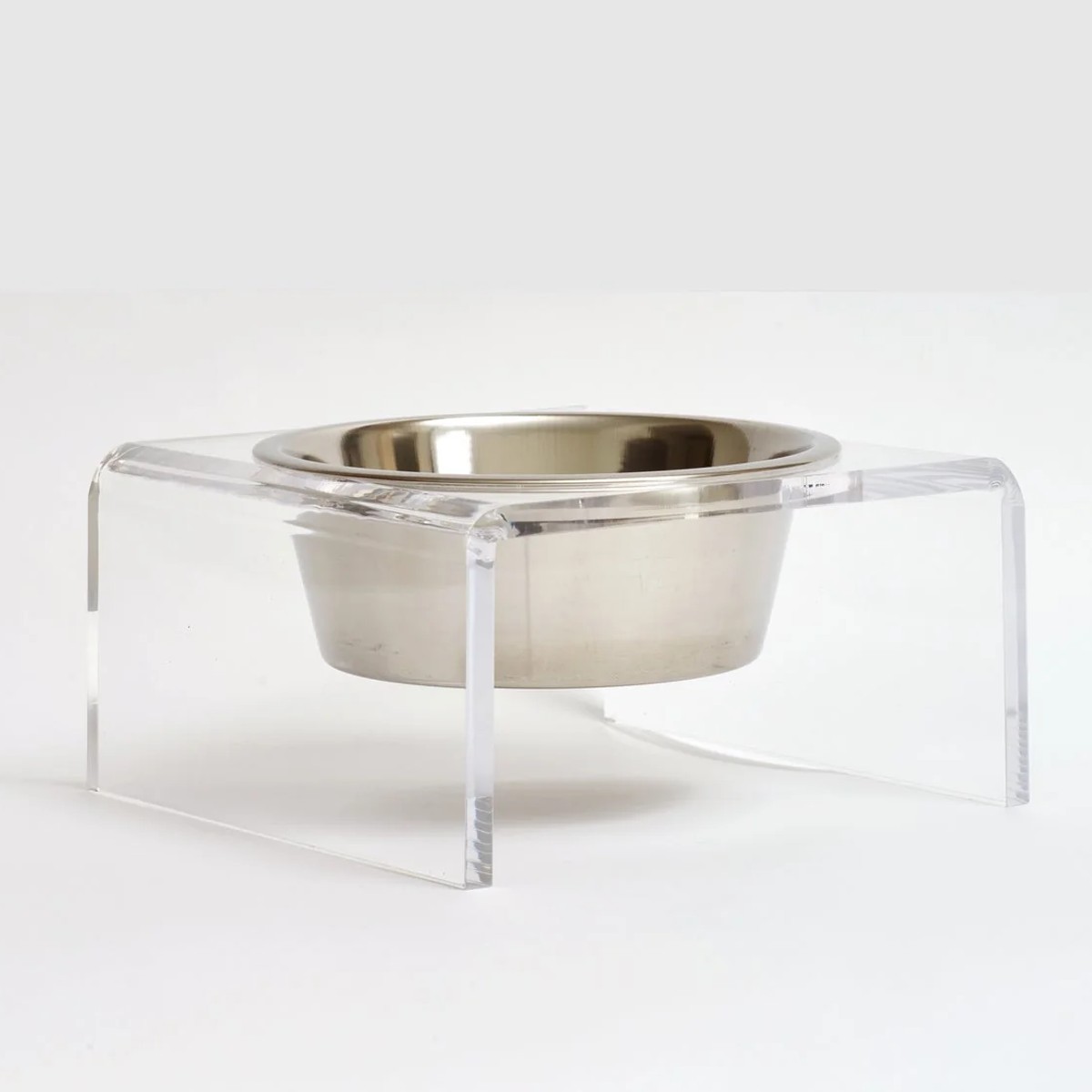 Hiddin Clear Single Dog Bowl Feeder - Silver Bowl