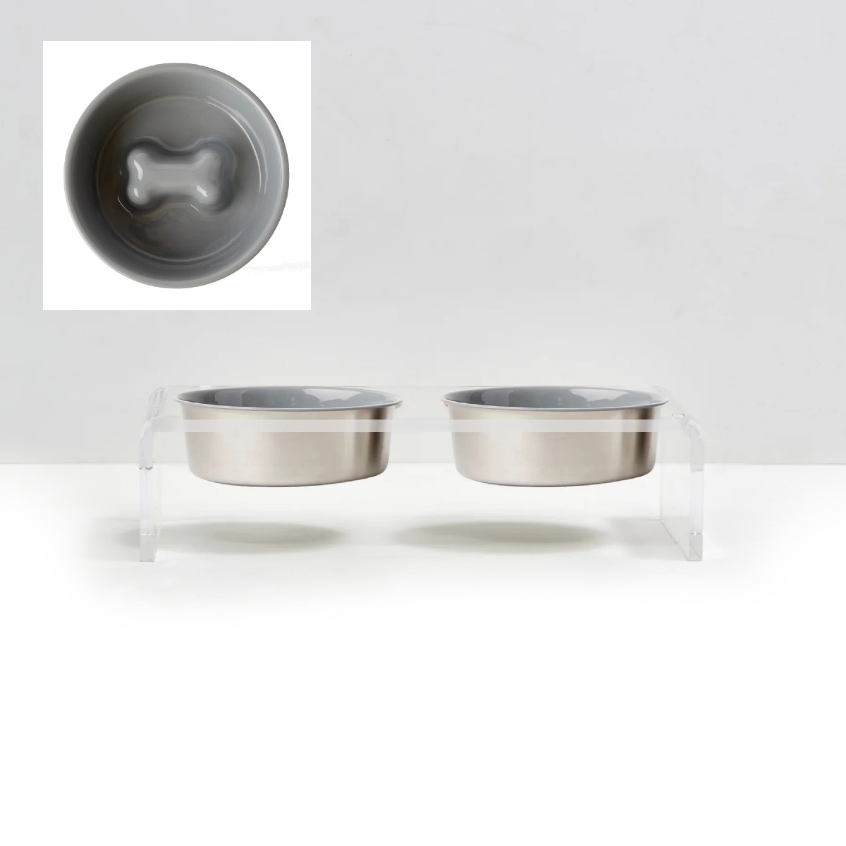 Hiddin Clear Double Dog Bowl Slow Feeder - Gray Bowls